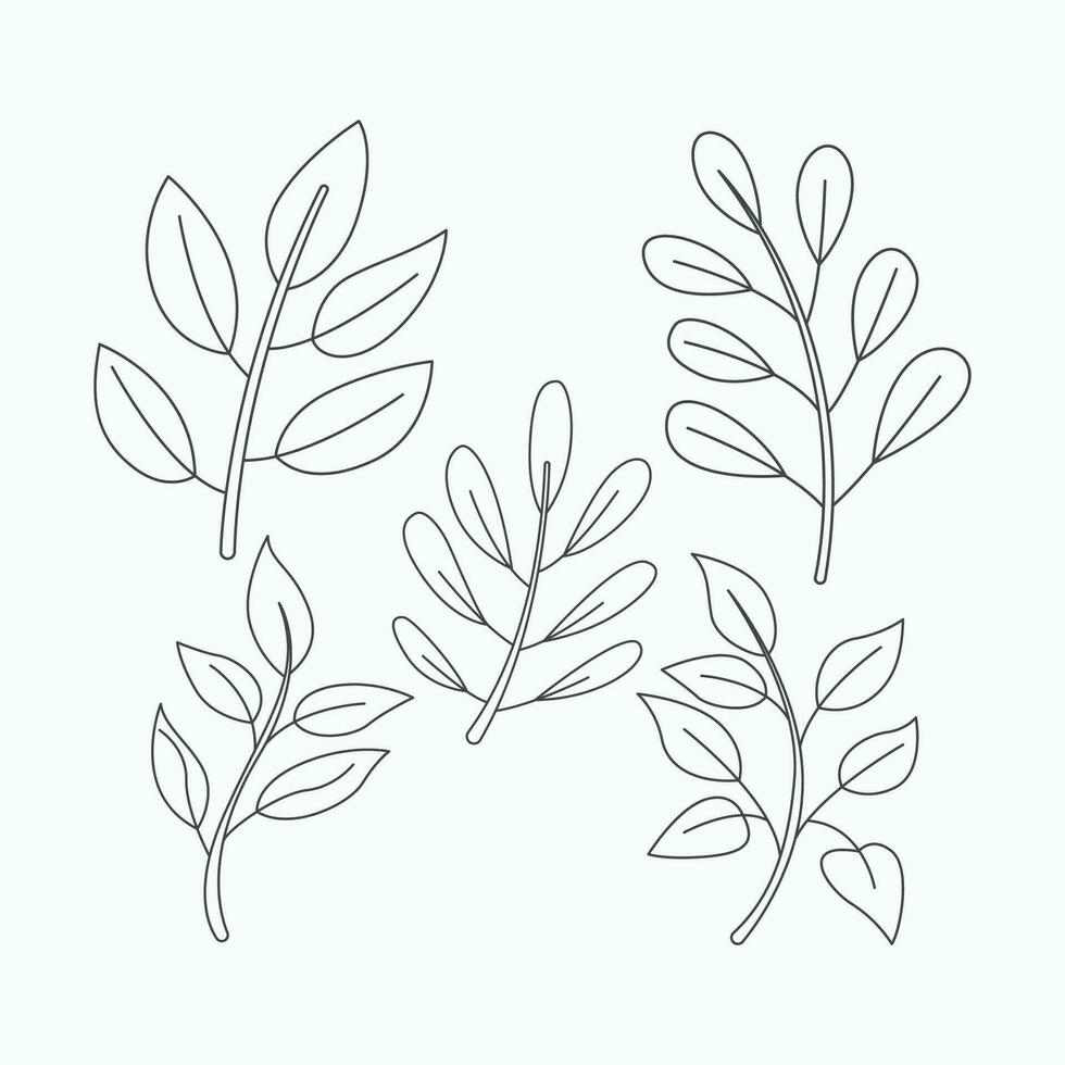 Set of outline leaves and twigs. Hand drawn vector illustration.