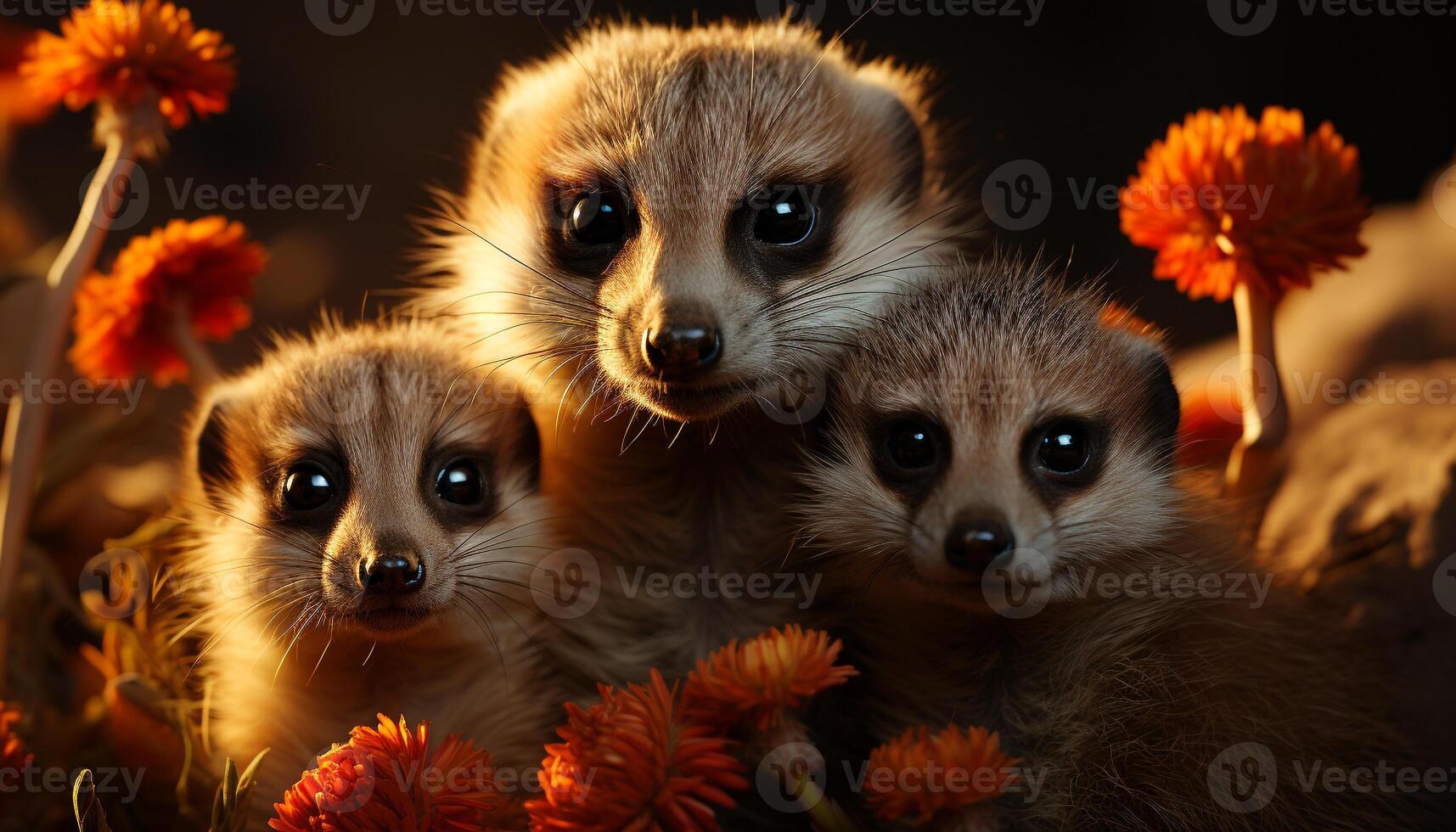 Cute small mammal looking at camera, playful puppy sitting outdoors generated by AI photo