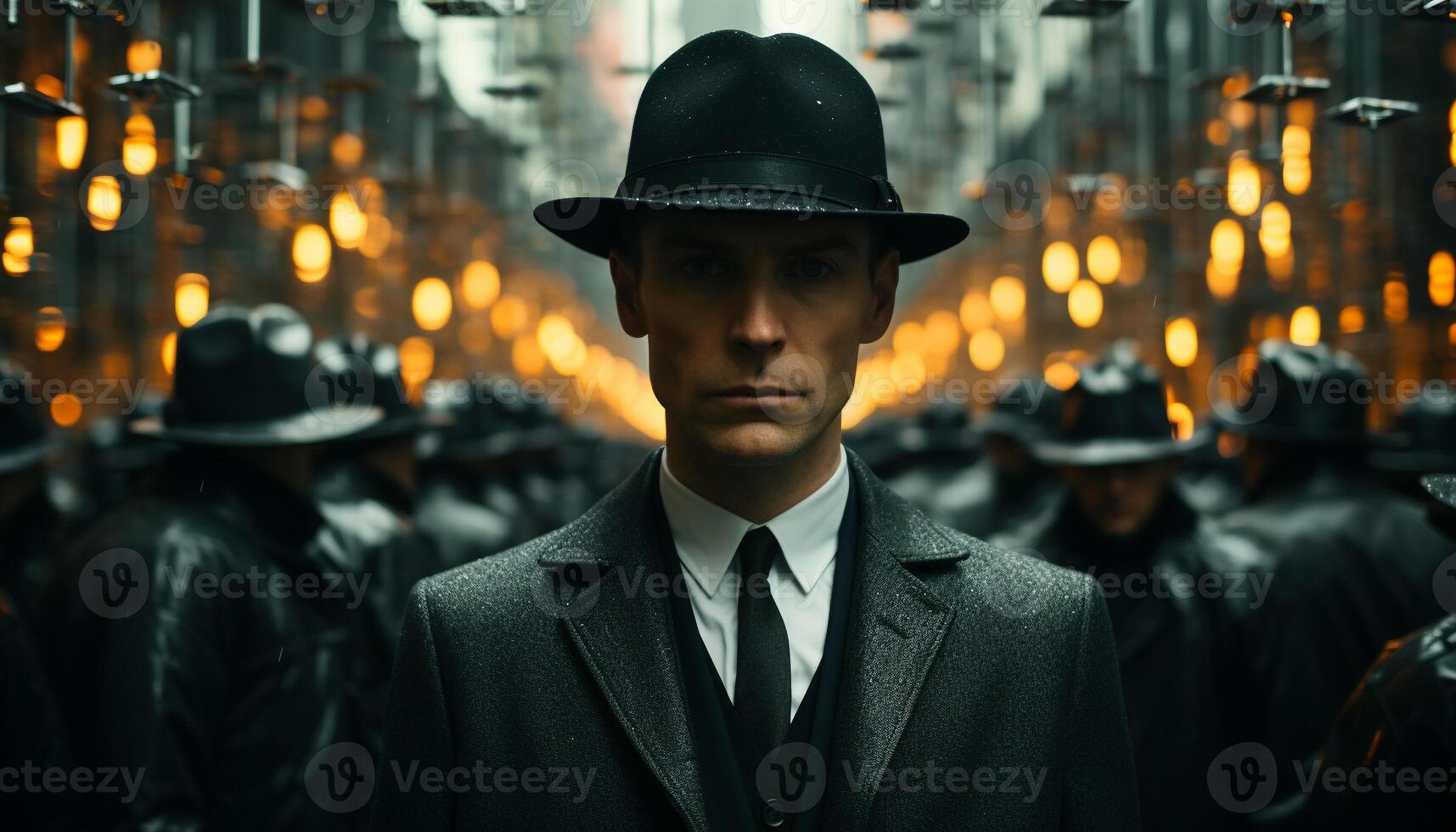 A confident businessman in a dark suit walking in the night generated by AI photo