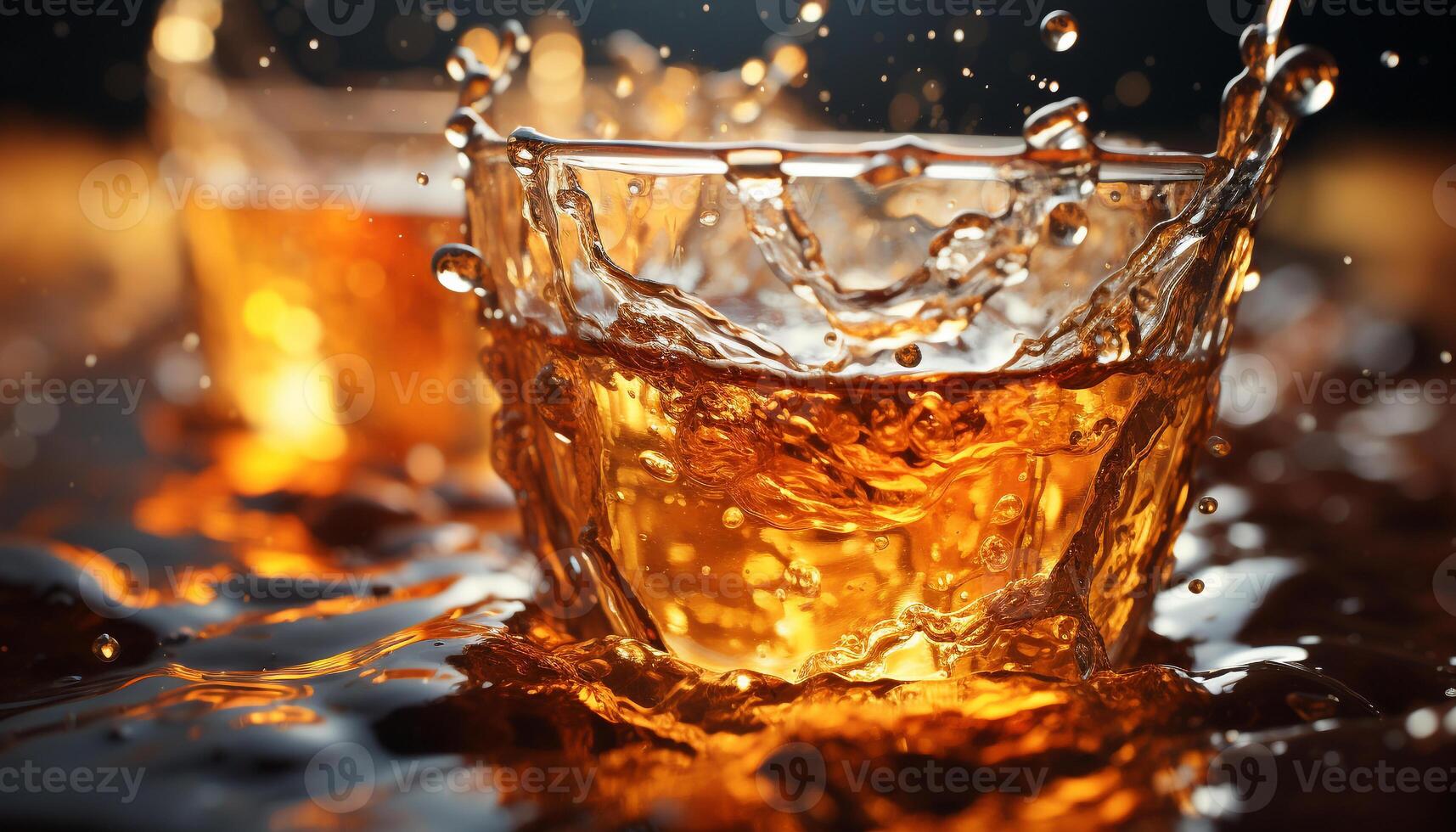 Refreshing whiskey poured into a glass, creating a golden liquid generated by AI photo