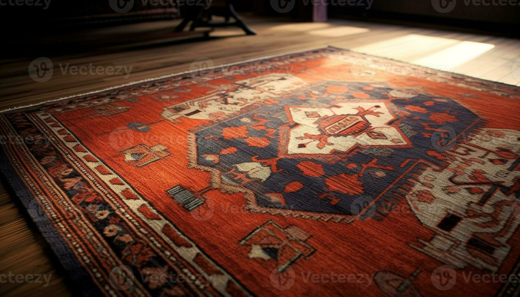Turkish carpet decorates the elegant living room with vibrancy generated by AI photo
