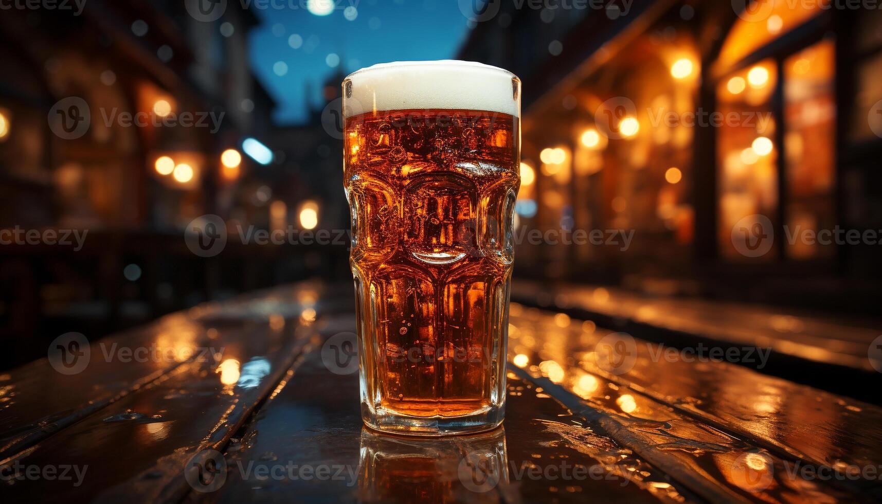 Night bar, drink establishment, table, pub, beer glass, drinking generated by AI photo