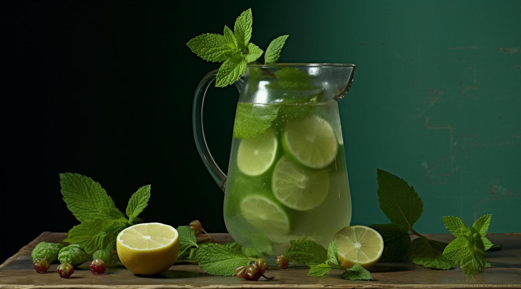 Refreshing mojito cocktail with citrus fruit and mint leaf generated by AI photo