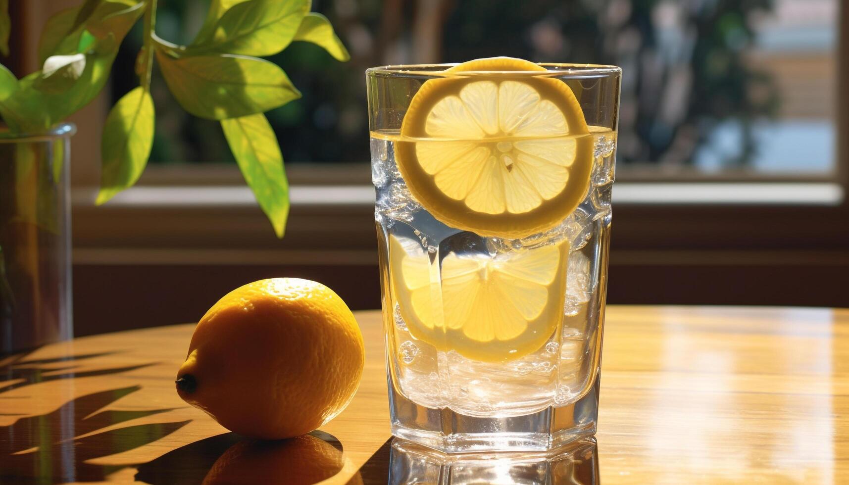 Refreshing lemonade on a wooden table, perfect for summer generated by AI photo