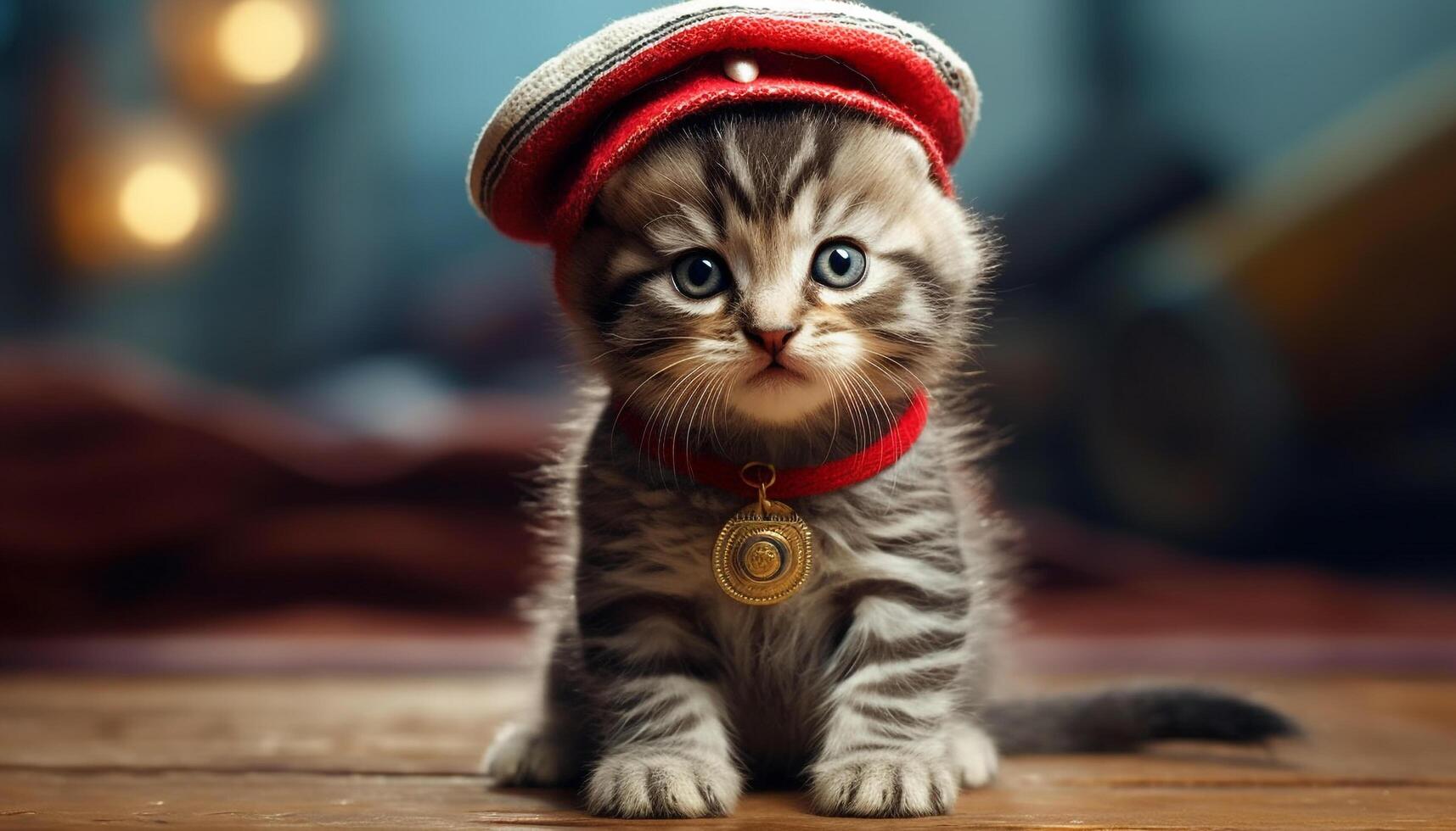 Cute kitten looking at camera, playful and charming generated by AI photo