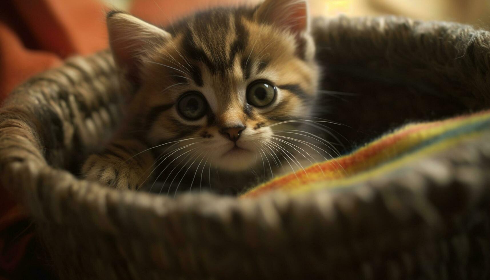 Cute kitten, playful and fluffy, staring with curiosity generated by AI photo