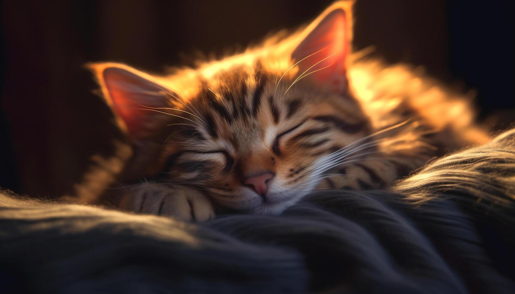 Cute domestic cat sleeping, fluffy fur, softness, relaxation, beauty generated by AI photo