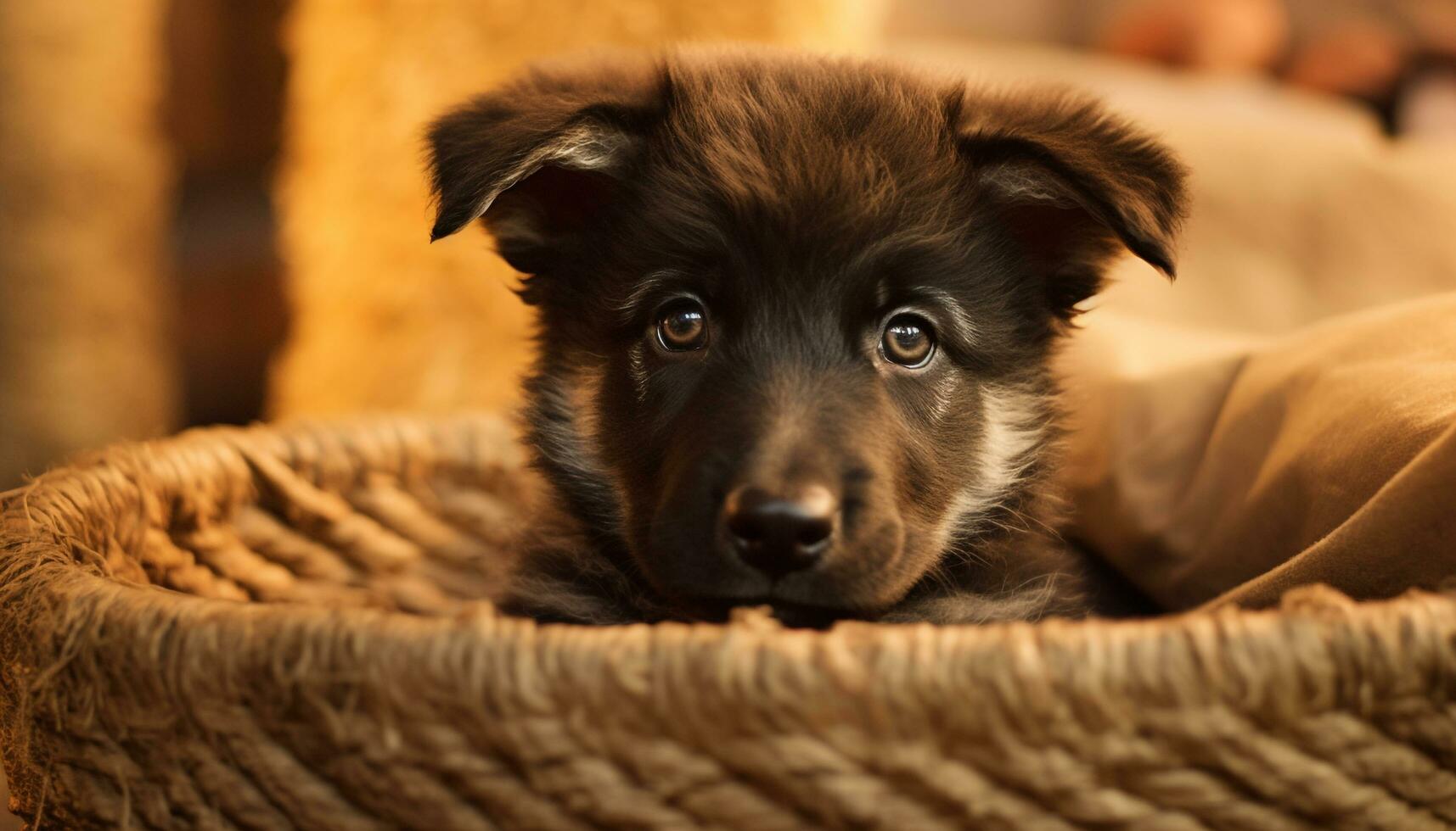 Cute puppy sitting, looking at camera, fluffy and playful generated by AI photo