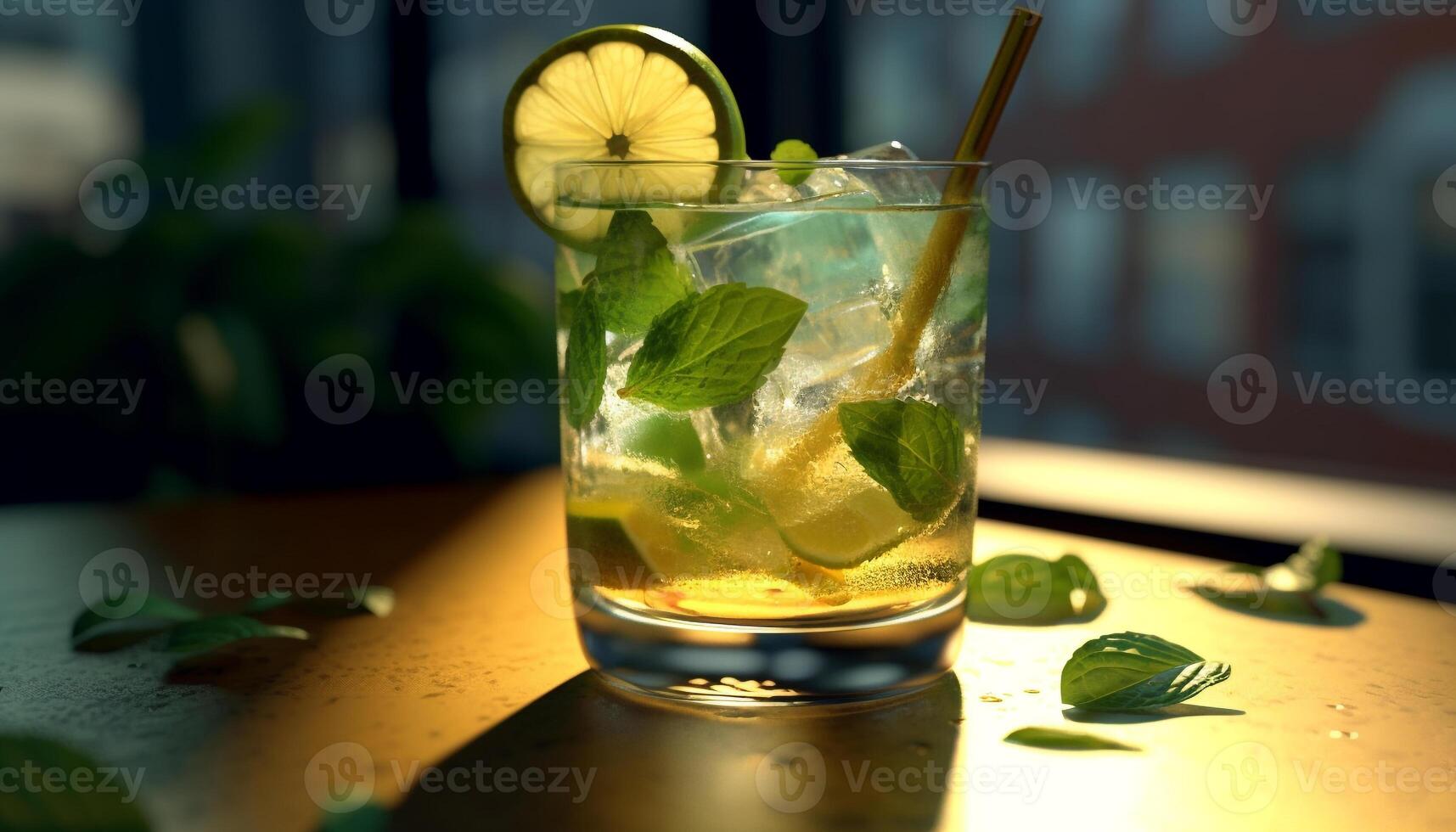 Refreshing mojito cocktail with citrus fruit and mint leaf generated by AI photo