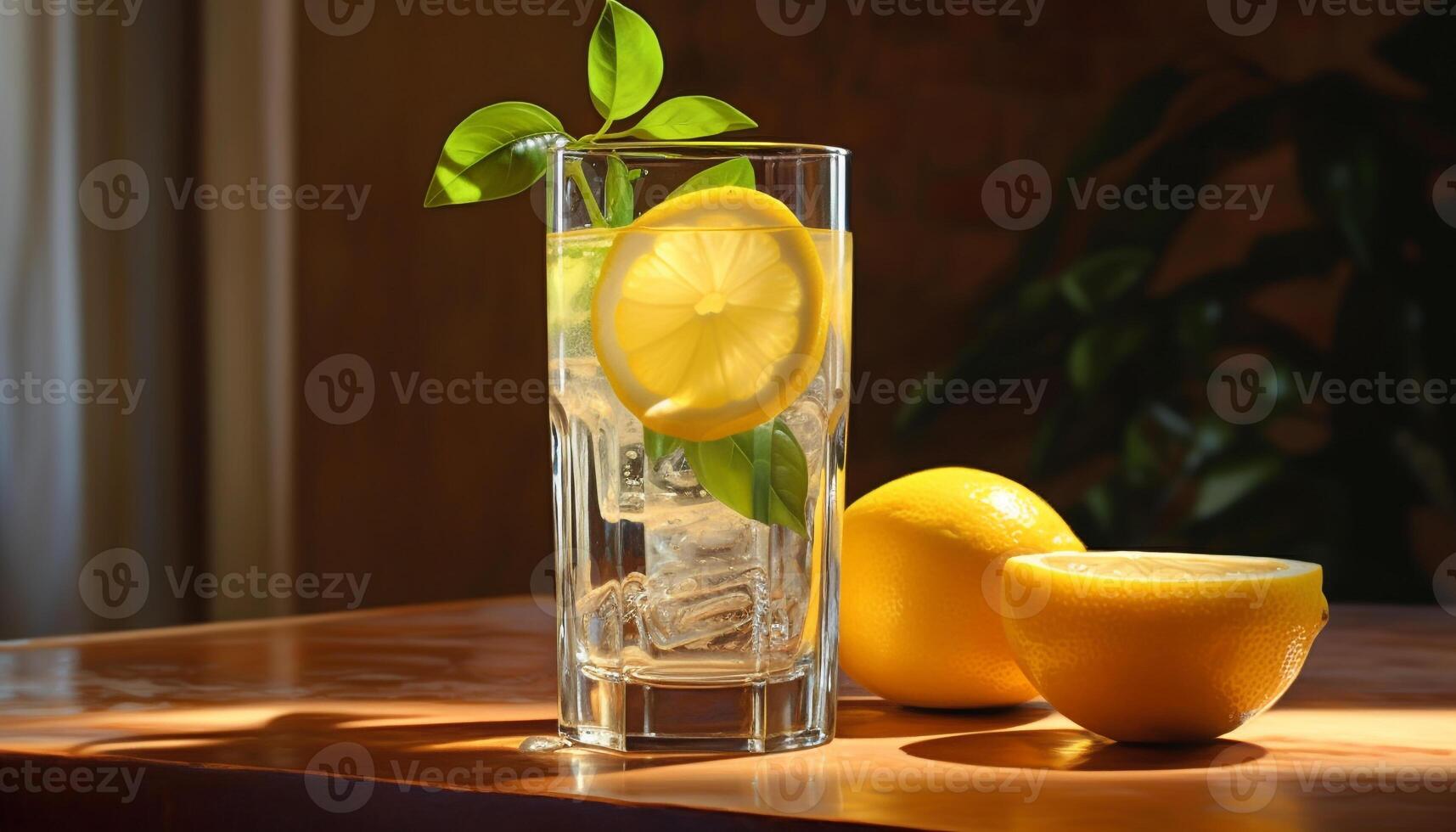 Fresh lemonade, a refreshing summer drink with citrus and mint generated by AI photo