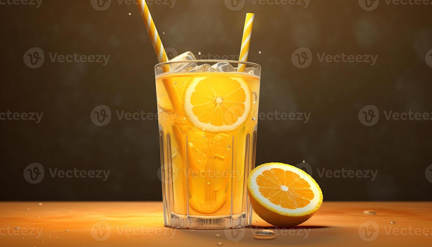Fresh citrus fruit slice on wooden table, refreshing summer cocktail generated by AI photo