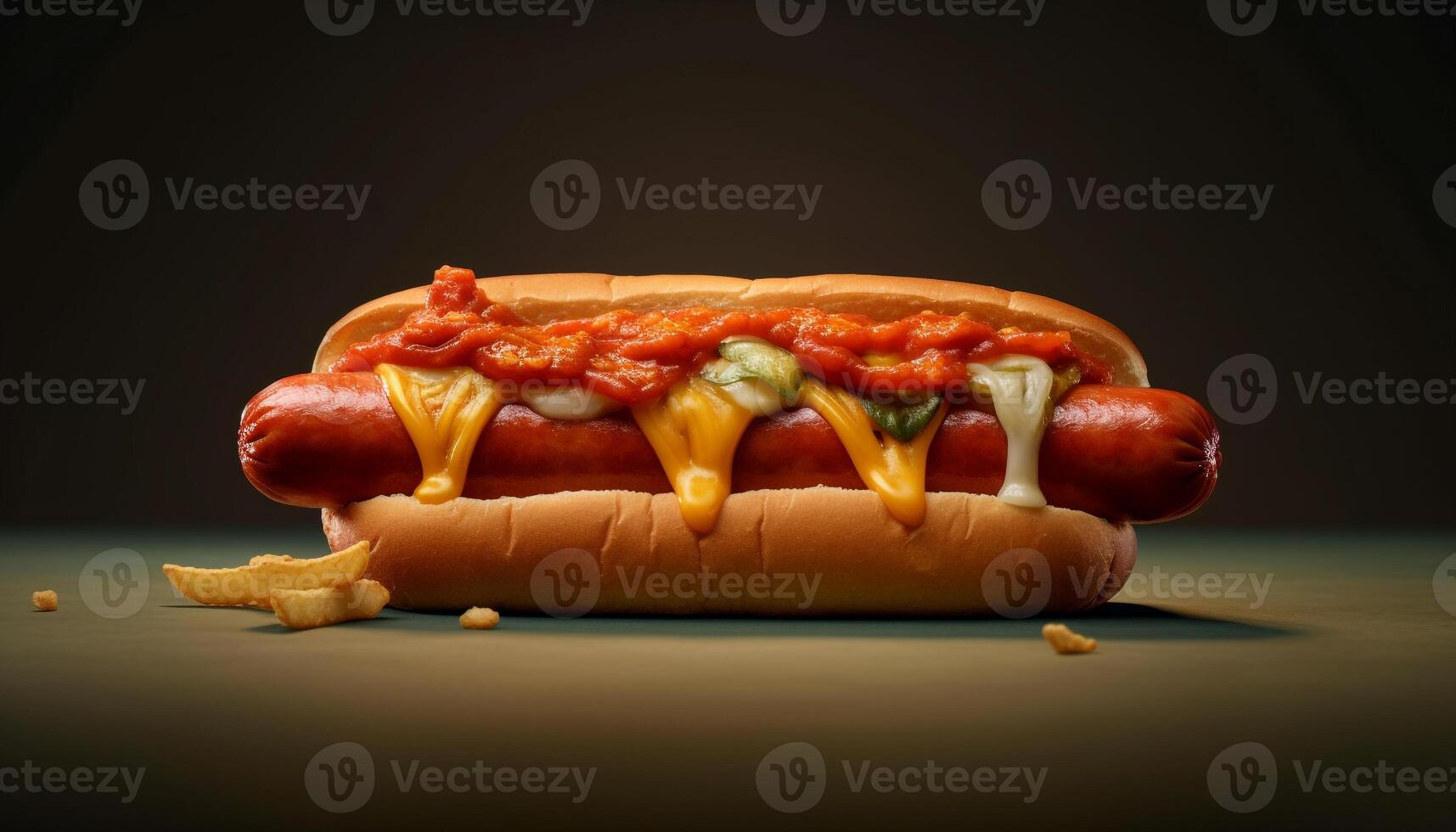 Grilled hot dog, beef, pork, bun, onion, ketchup, unhealthy generated by AI photo