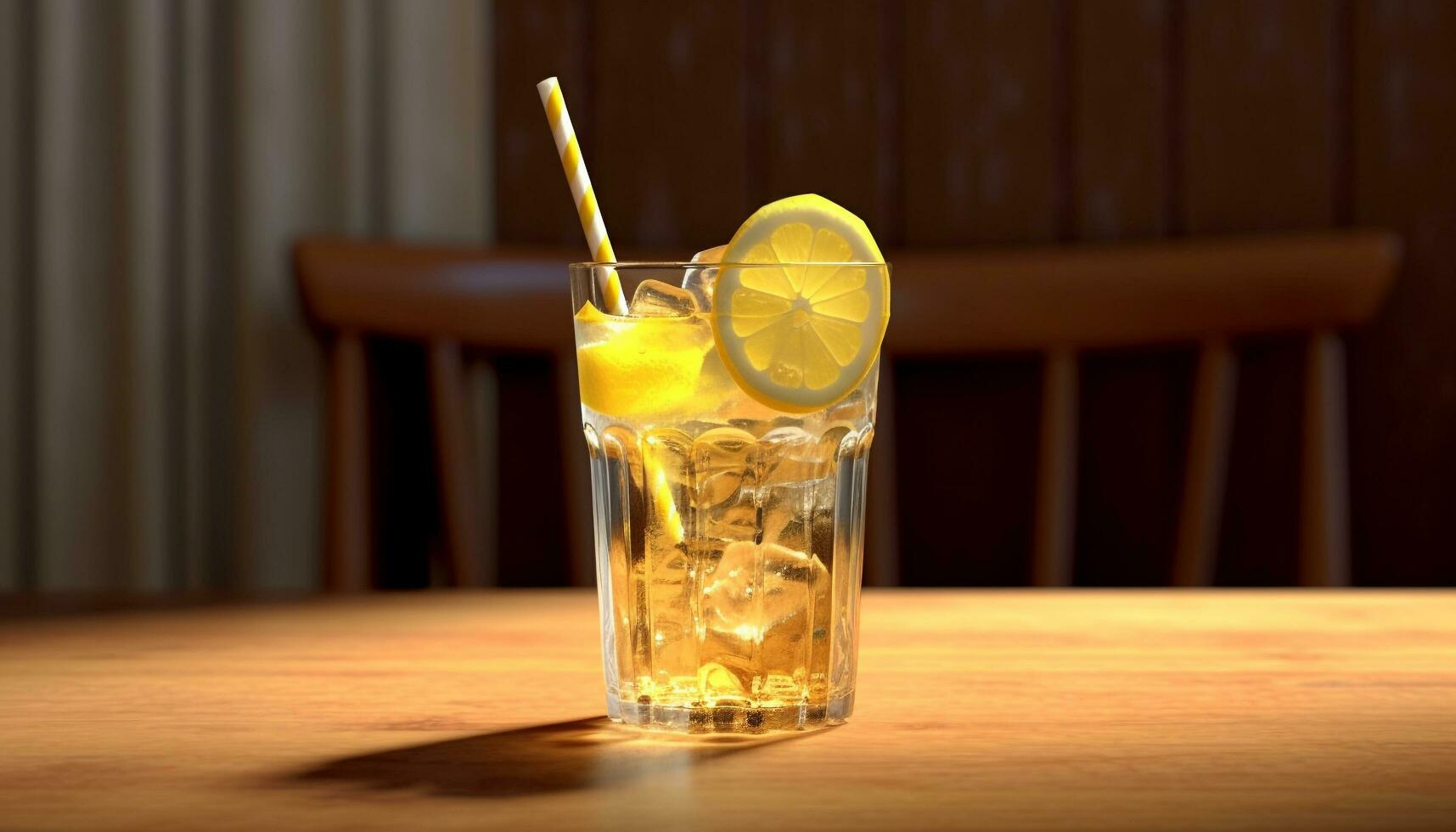 Refreshing cocktail on wooden table with lemon and ice generated by AI photo