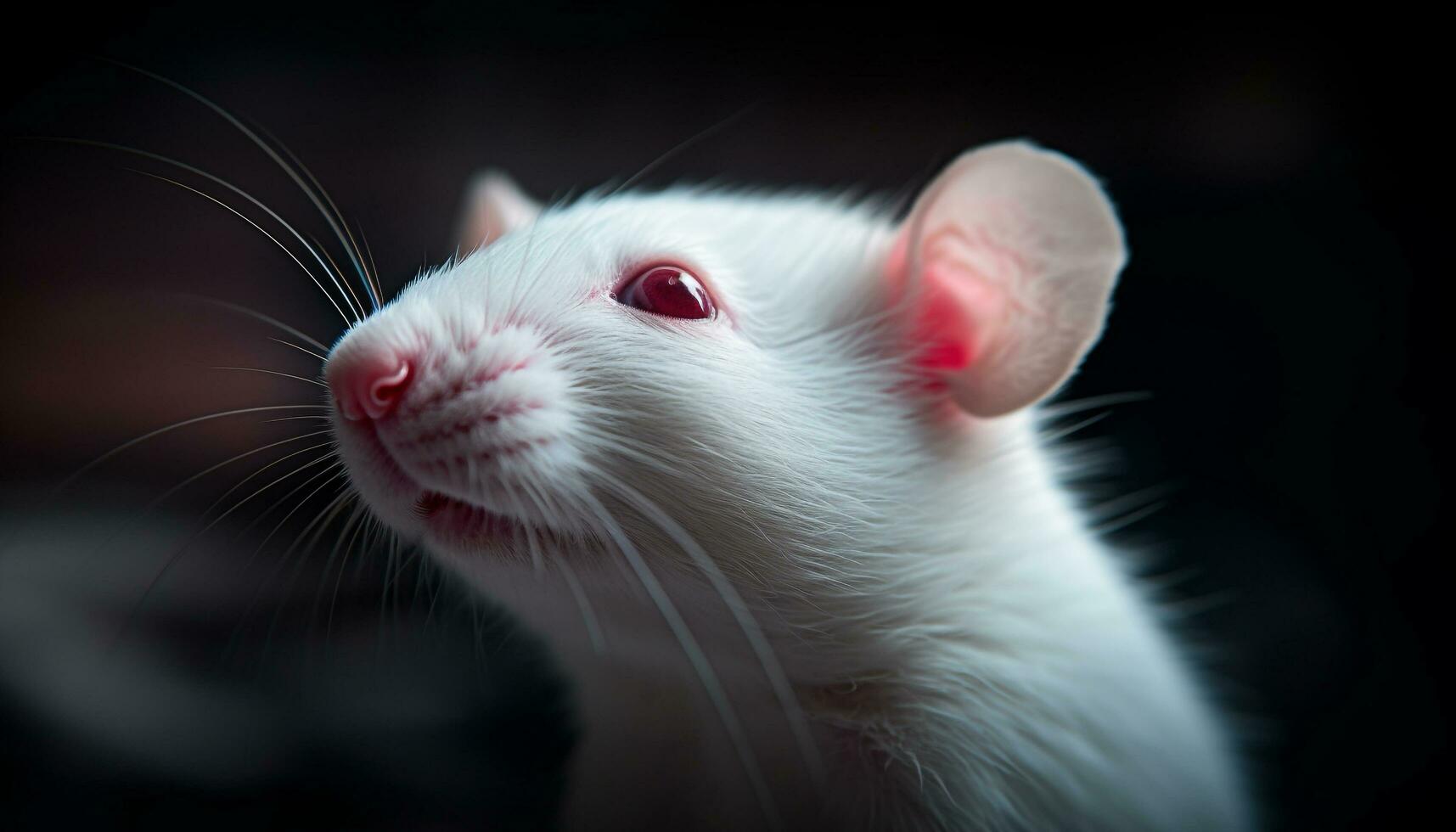 Cute fluffy rat, looking at camera, on black generated by AI photo