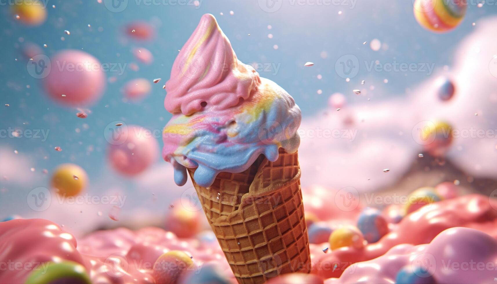 Abstract ice cream cone design, a sweet summer indulgence generated by AI photo
