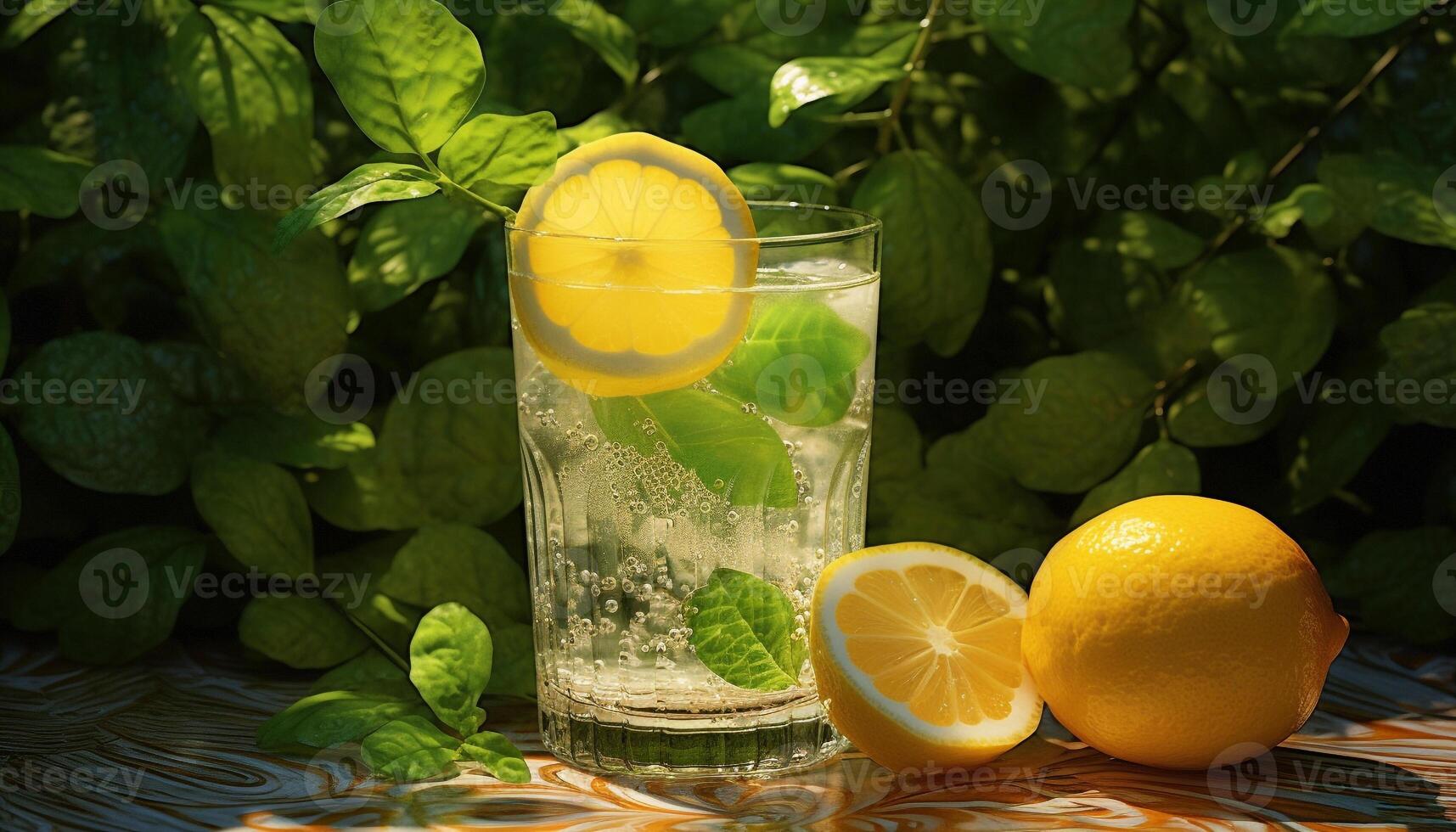 Refreshing summer cocktail with citrus fruit, ice, and mint generated by AI photo