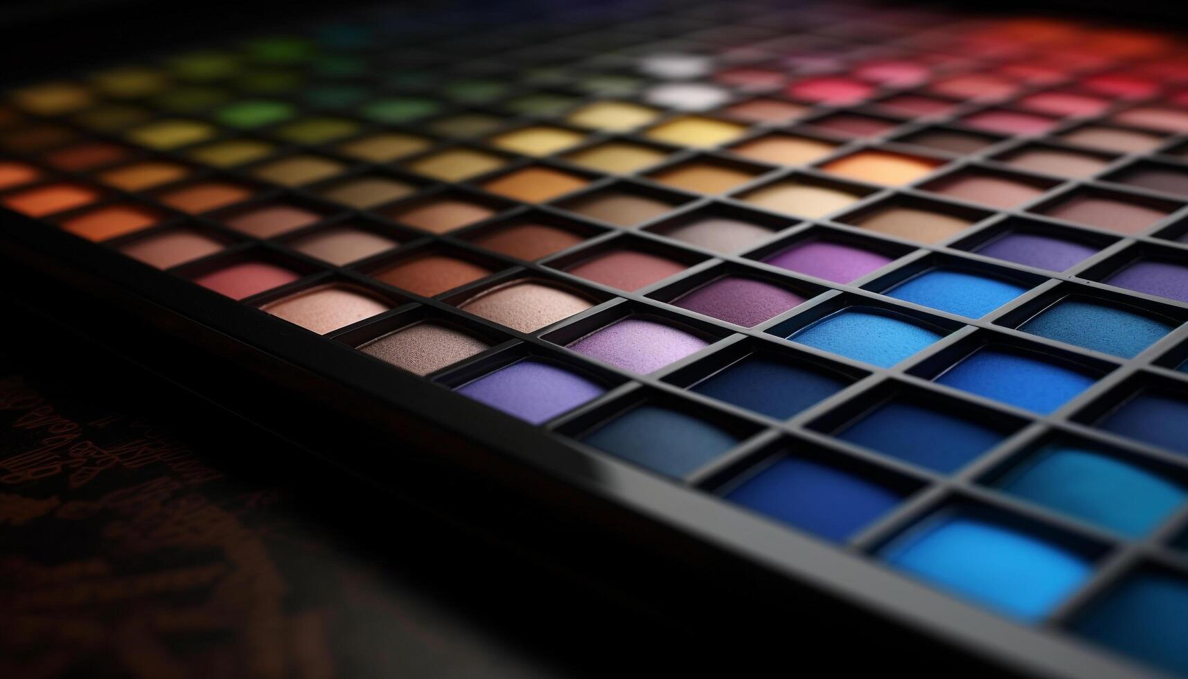 Multi colored eyeshadow palette, vibrant colors in a shiny container generated by AI photo