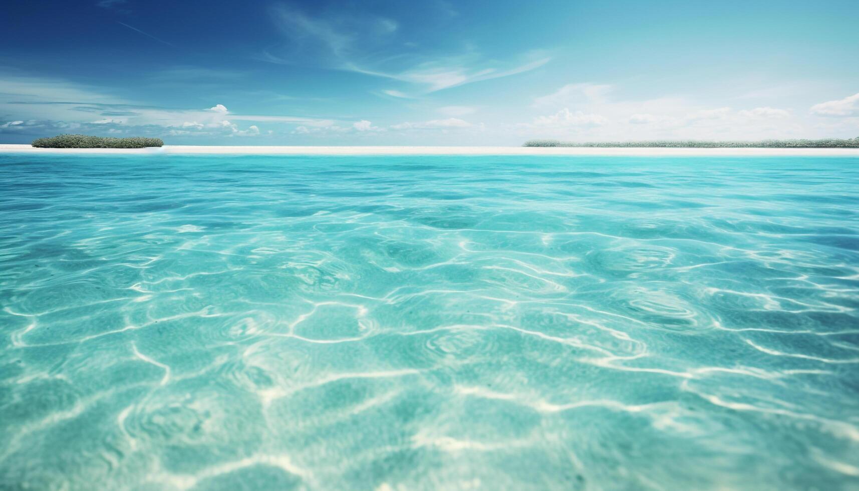 Blue water, sandy beach, tranquil scene, tropical climate, clear sky generated by AI photo