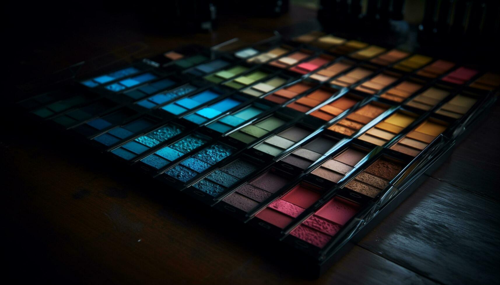 A vibrant collection of colorful eyeshadow palettes for fashion enthusiasts generated by AI photo