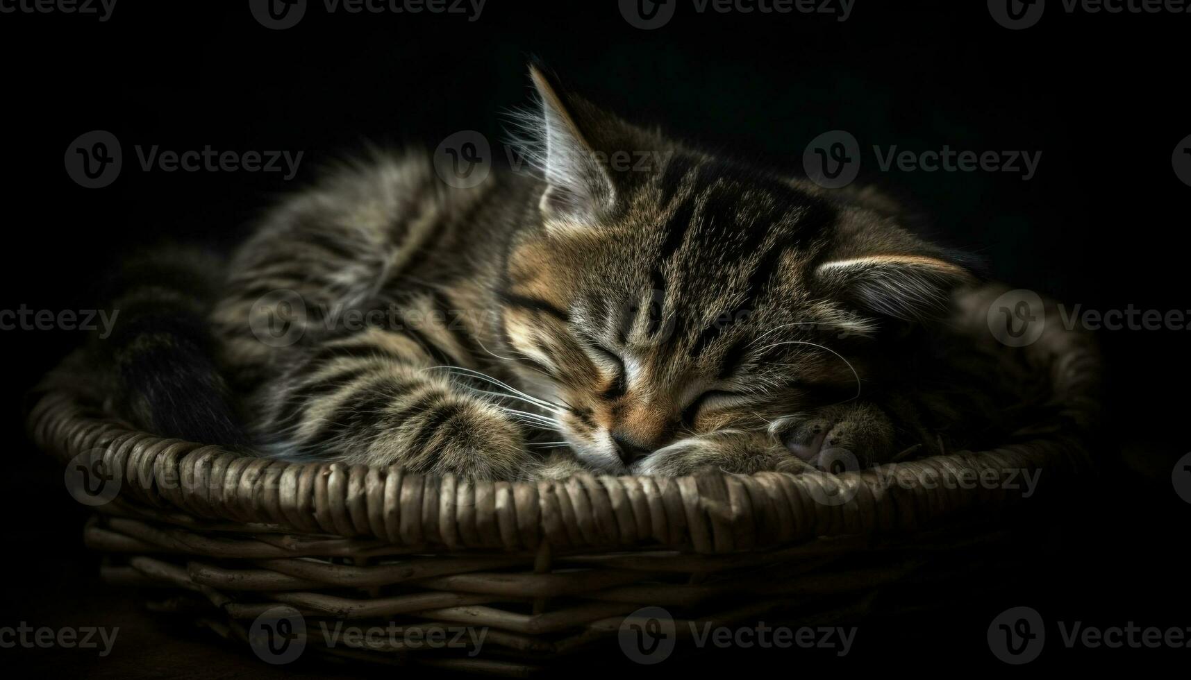Cute kitten sleeping, fluffy fur, striped, softness, playful, resting generated by AI photo
