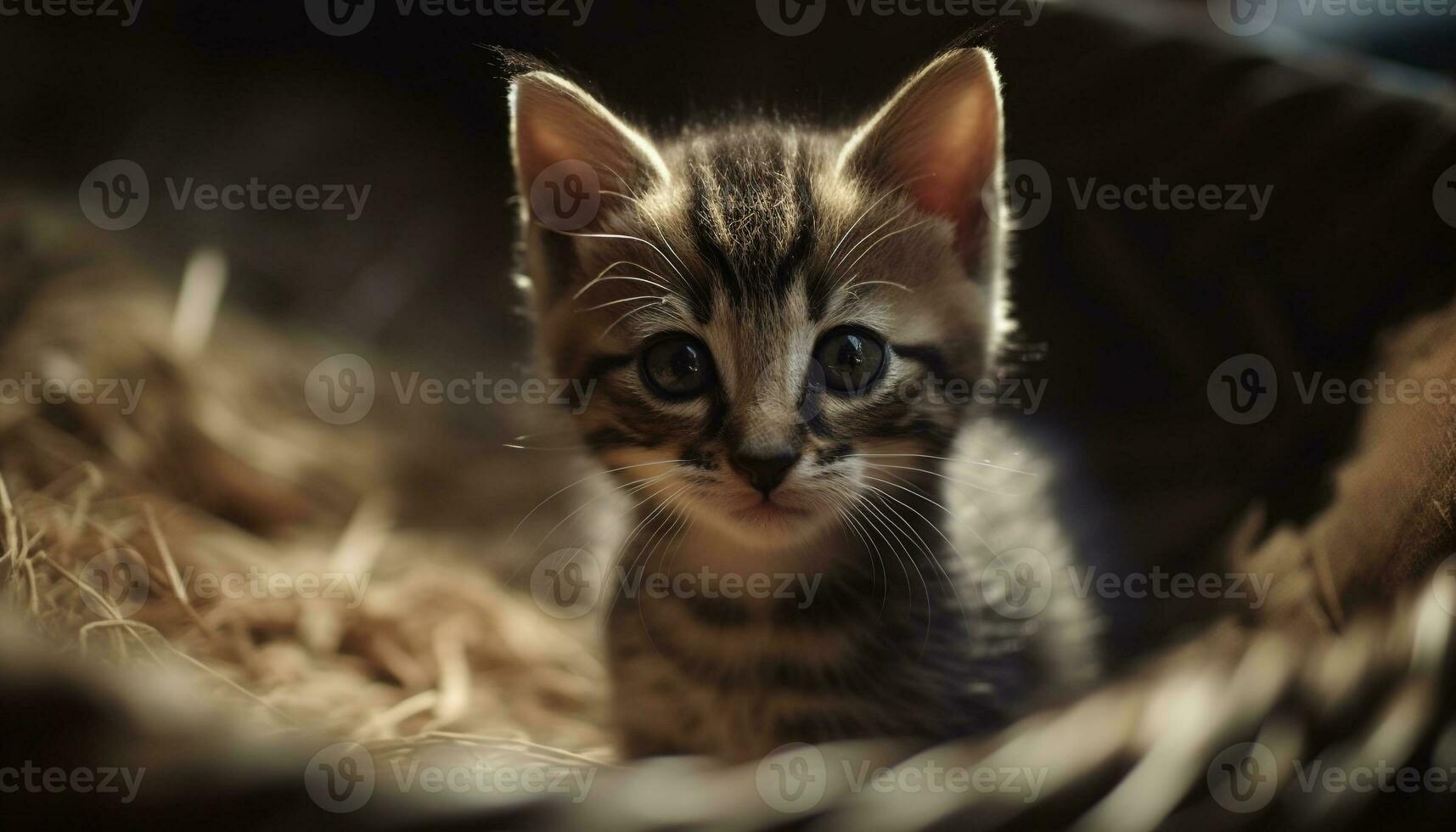 Cute kitten with soft fur, staring, playful, and charming generated by AI photo