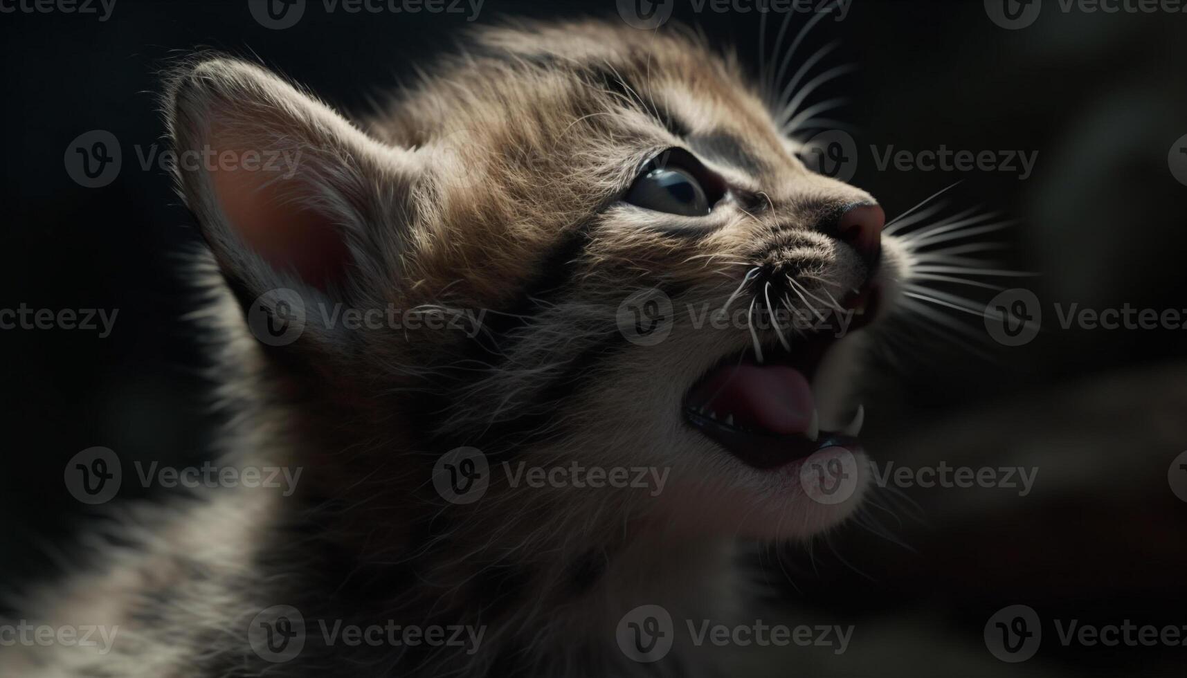 Cute kitten with fluffy fur and playful whiskers, staring outdoors generated by AI photo
