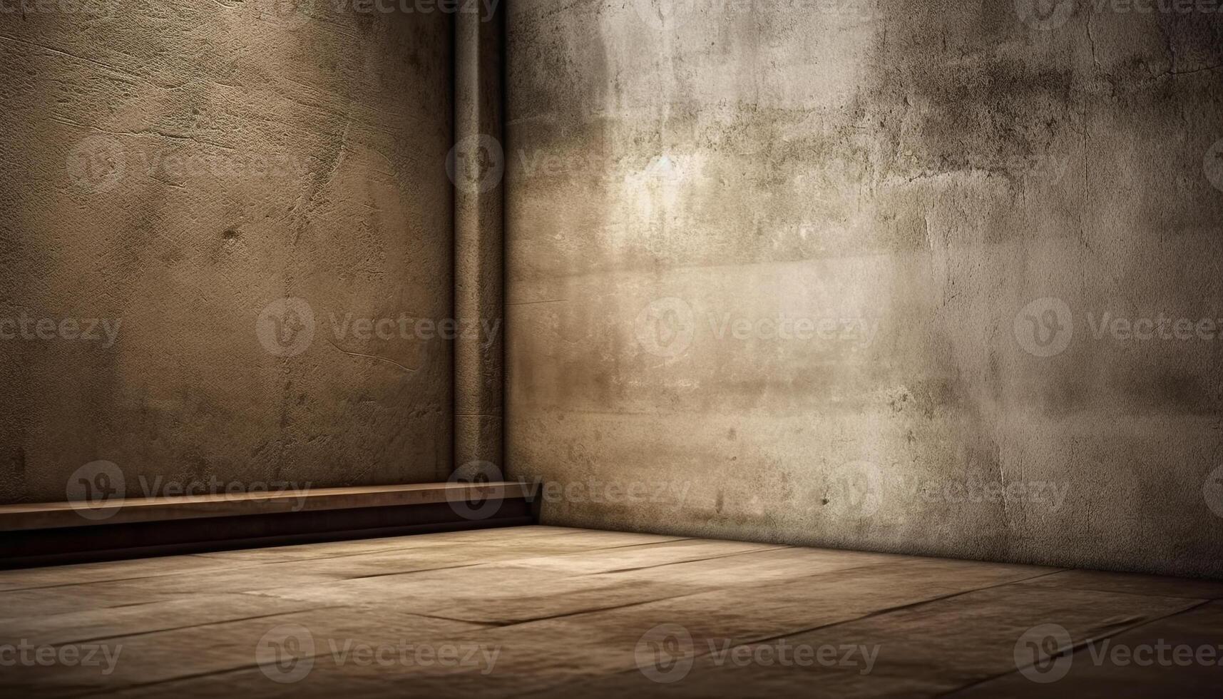 Empty domestic room with stained concrete flooring and old fashioned decoration generated by AI photo