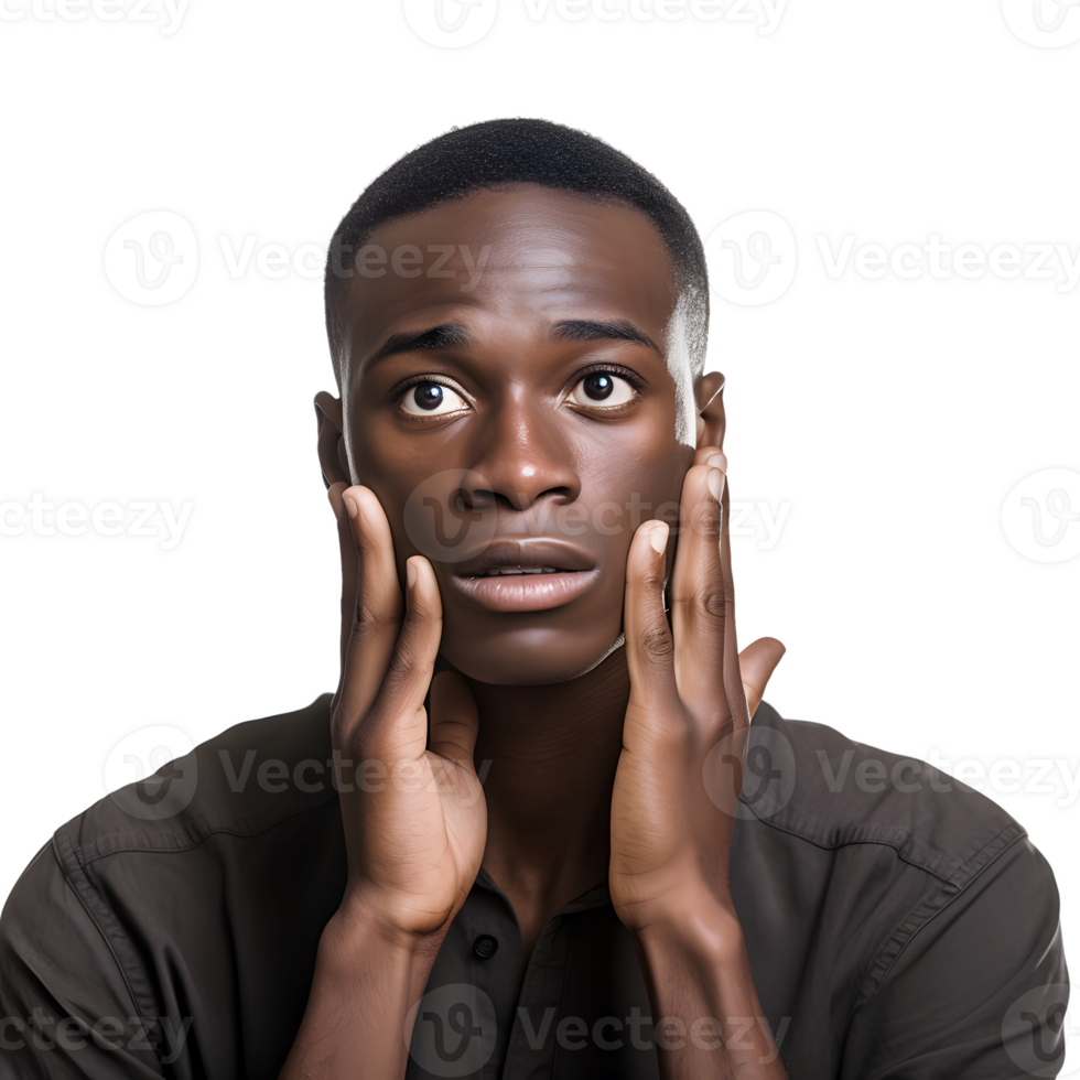 attractive young african american man worried with hands on his face. isolated AI Generated png