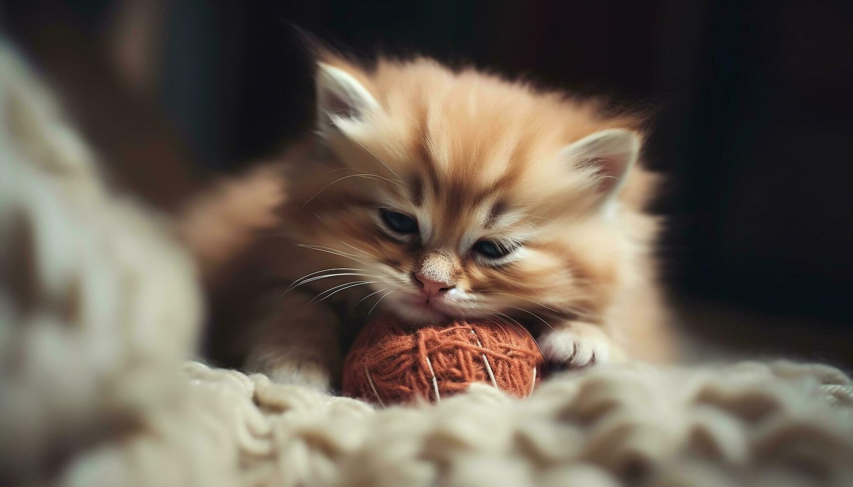 Cute kitten playing with a yellow woolen ball, looking playful generated by AI photo