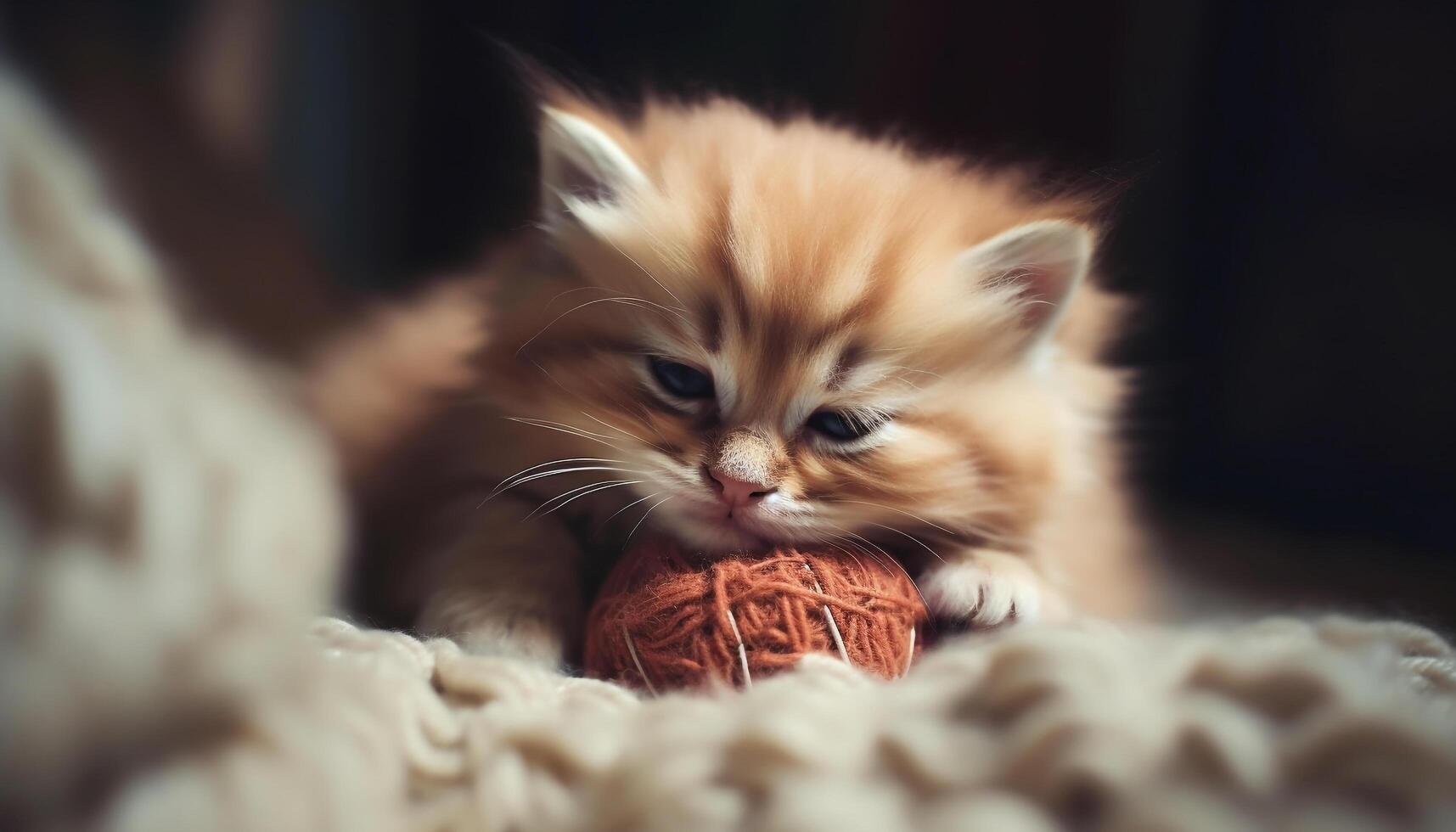 Cute kitten playing with a yellow woolen ball, looking playful generated by AI photo