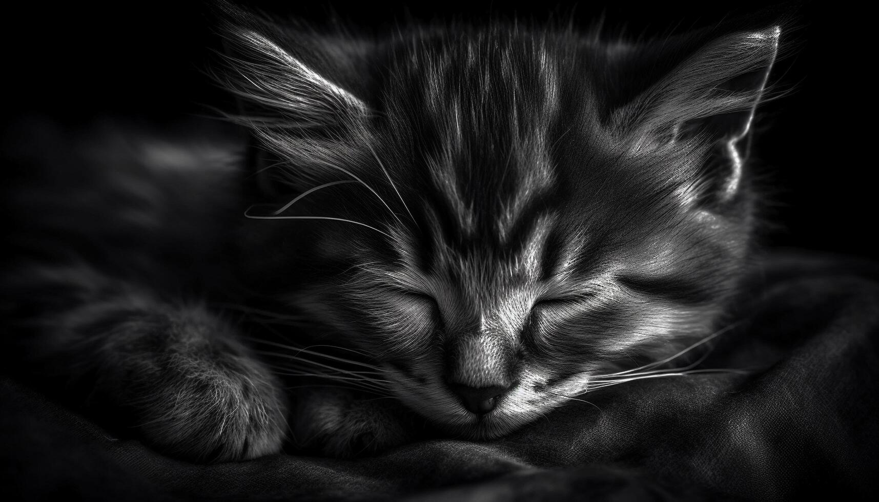 Cute kitten sleeping, fur softness, whisker close up, charming animal portrait generated by AI photo