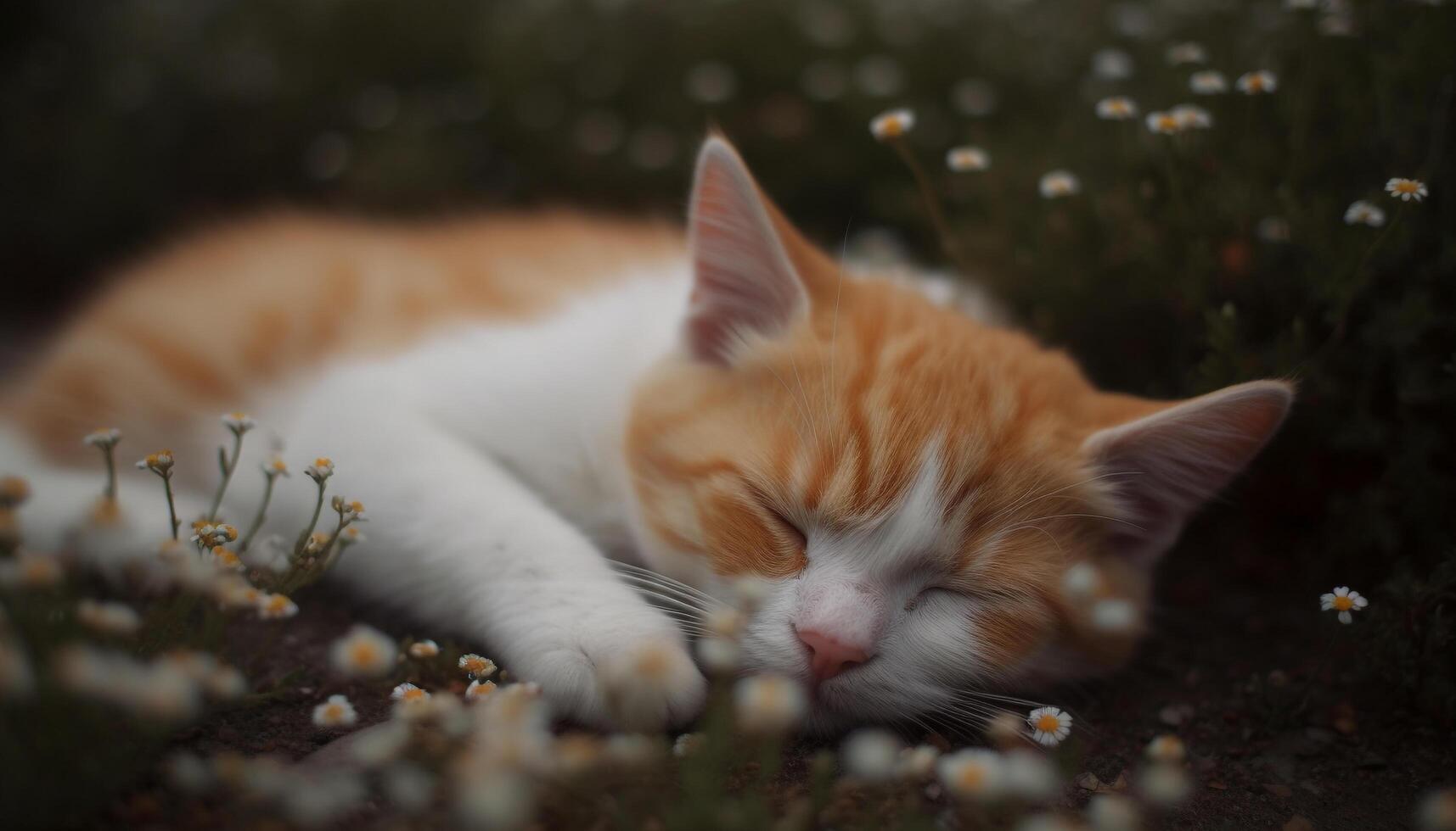 Cute kitten resting in the meadow, enjoying the tranquil springtime generated by AI photo