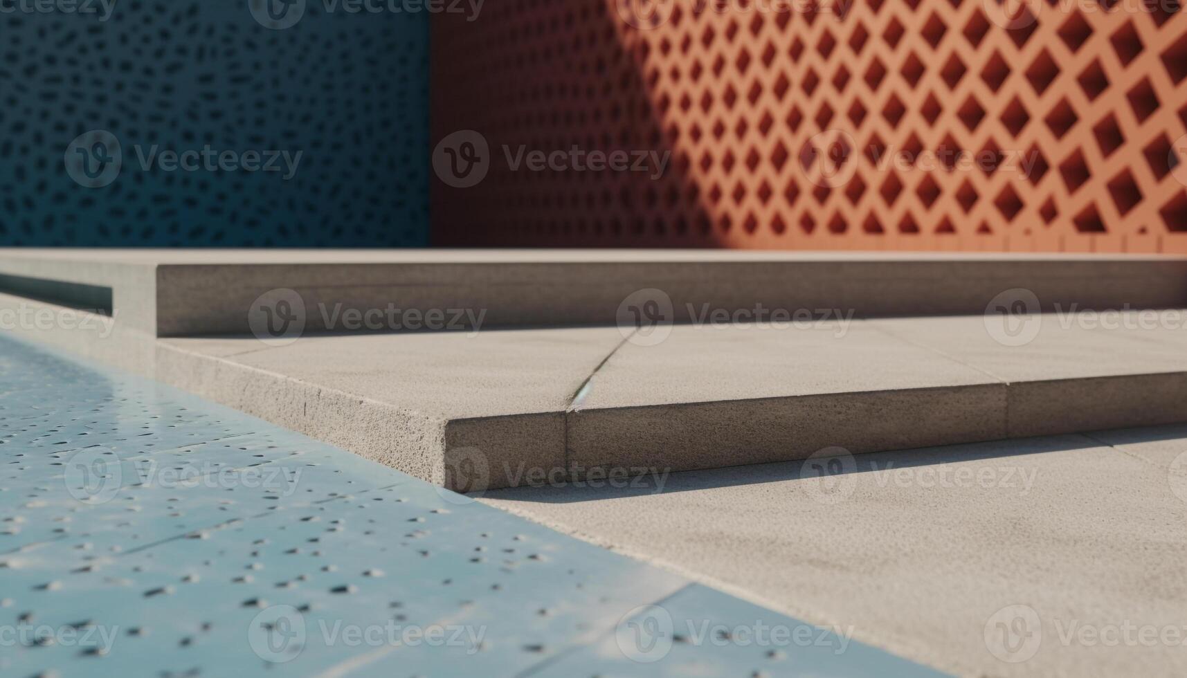 Abstract modern architecture with blue striped flooring and concrete walls generated by AI photo