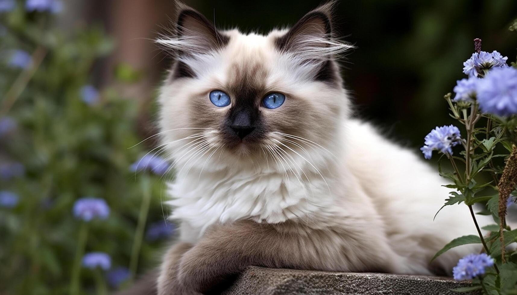 Cute kitten sitting in grass, staring with playful curiosity generated by AI photo