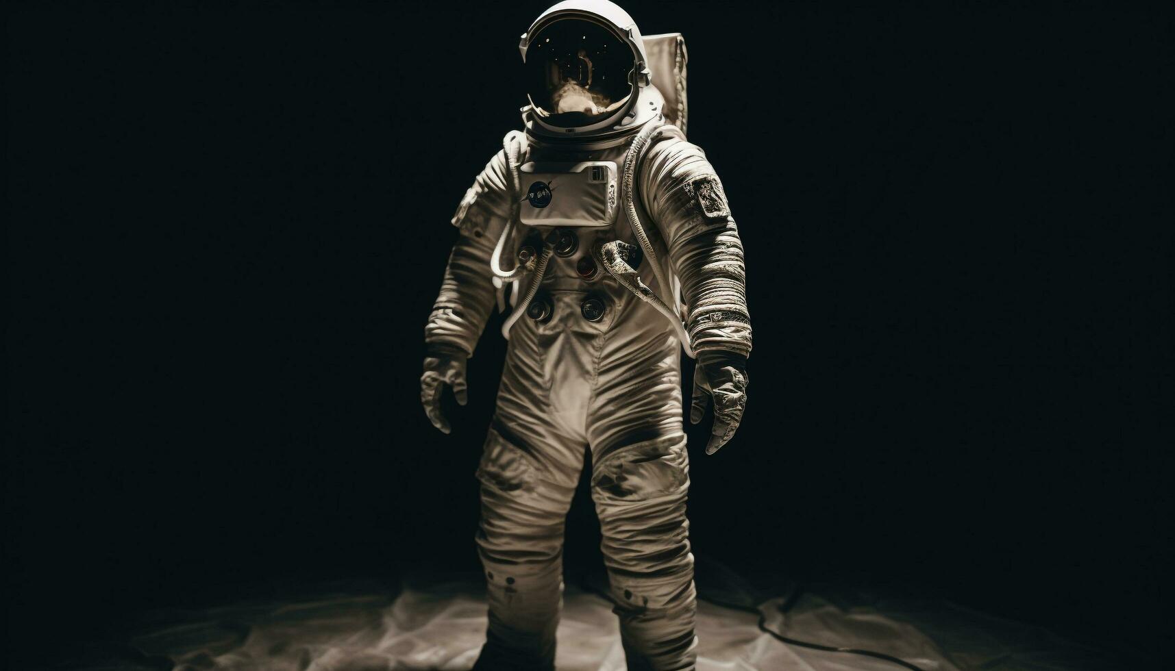 Futuristic toy soldier in black suit explores space with imagination generated by AI photo