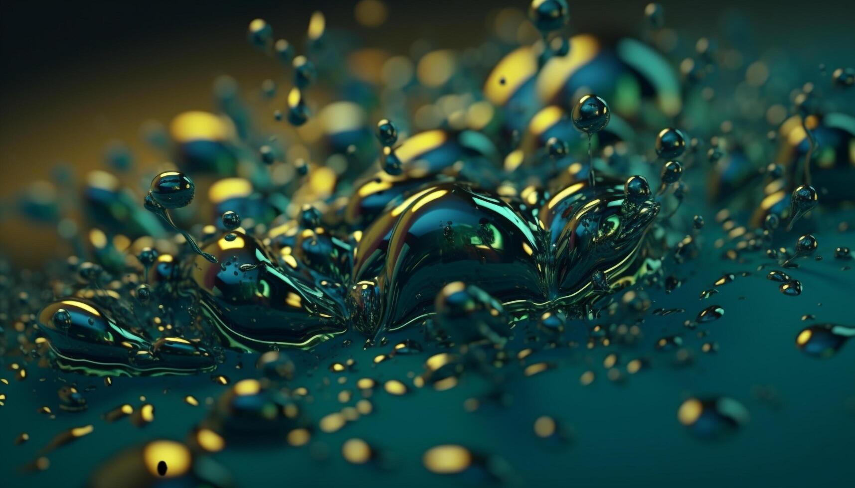 Freshness of raindrop splashing on wet blue water surface generated by AI photo