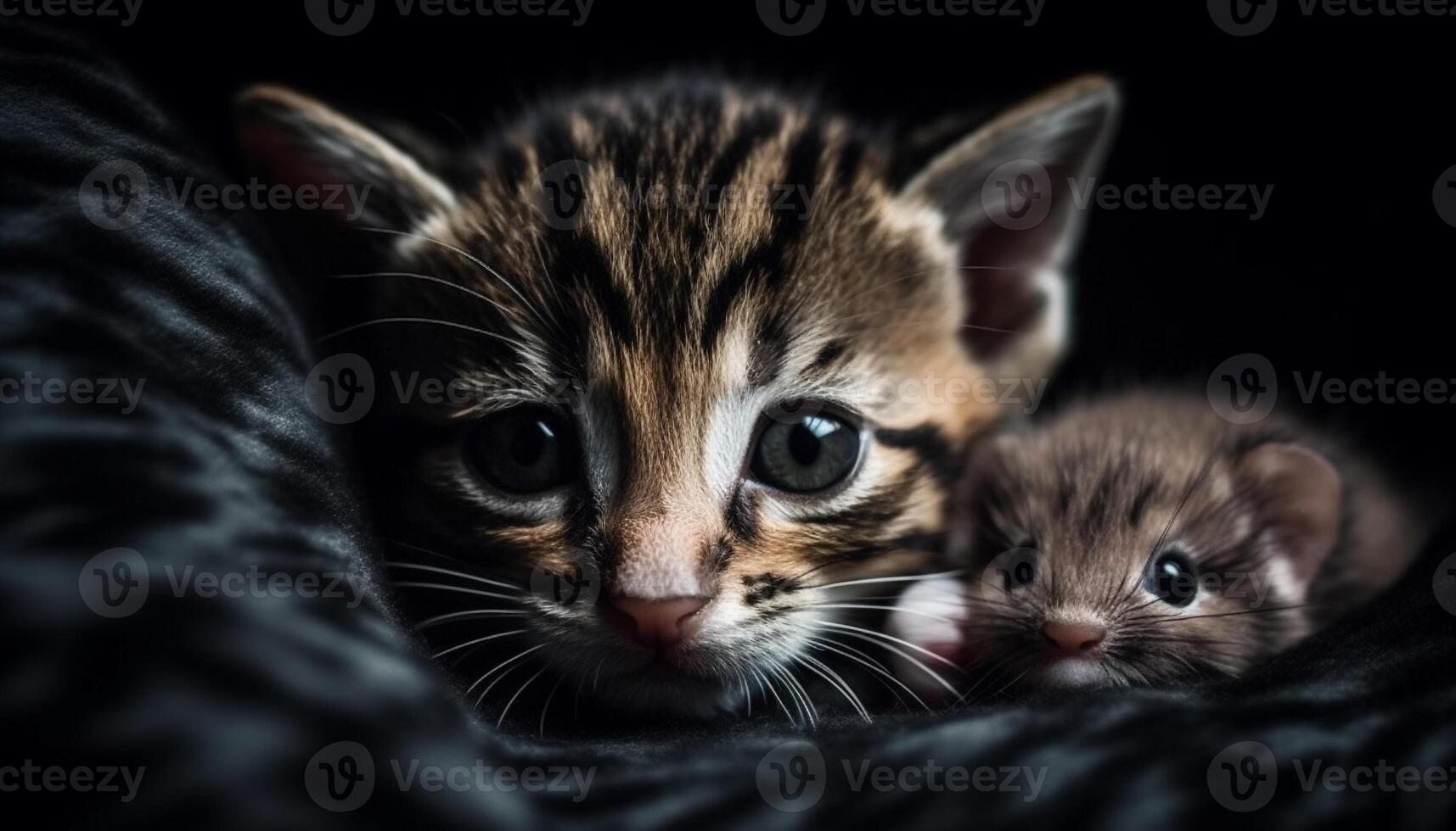 Cute kitten, small and fluffy, staring with playful eyes generated by AI photo