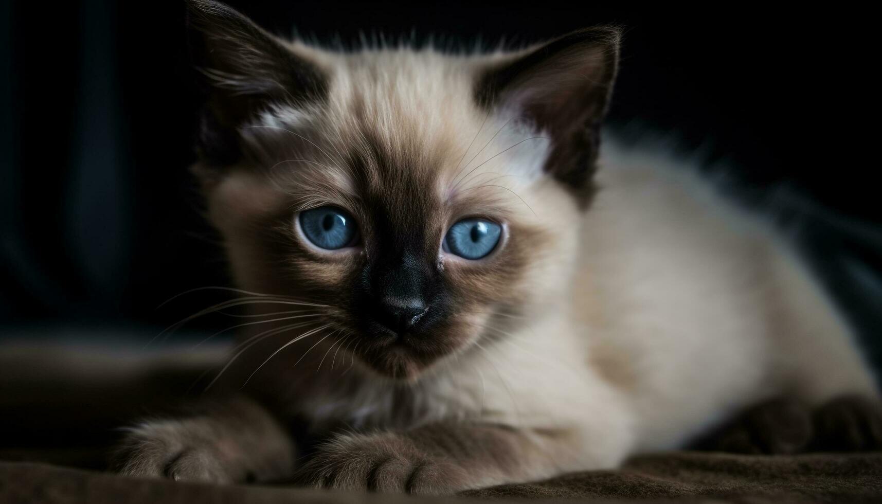 linda gatito con azul ojos, mullido pelo, y juguetón curiosidad generado por ai foto