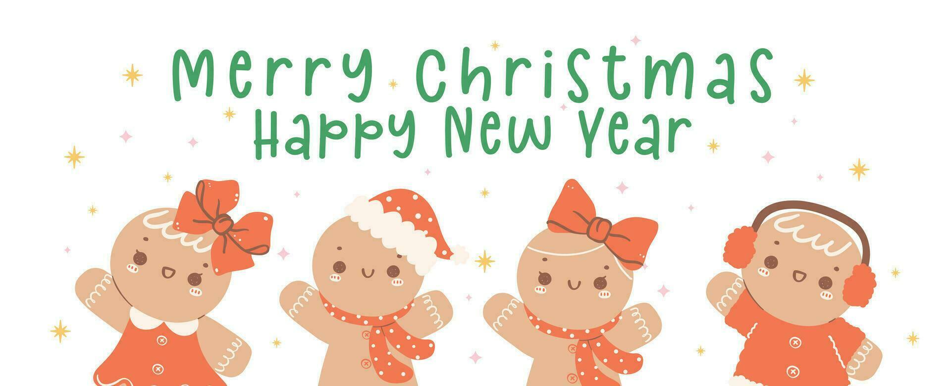 Cute and Kawaii retro Christmas Gingerbread Cartoon Character collection, Merry Christmas and happy new year, idea for banner and greeting card vector