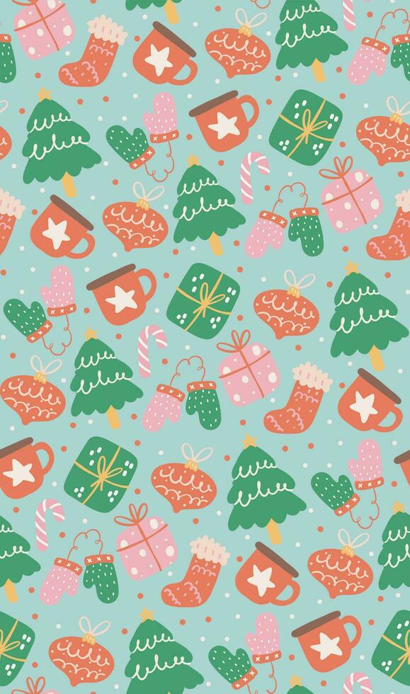 Cute Christmas pattern seamless, colorful vibrant decoration element, isolated on blue background vector