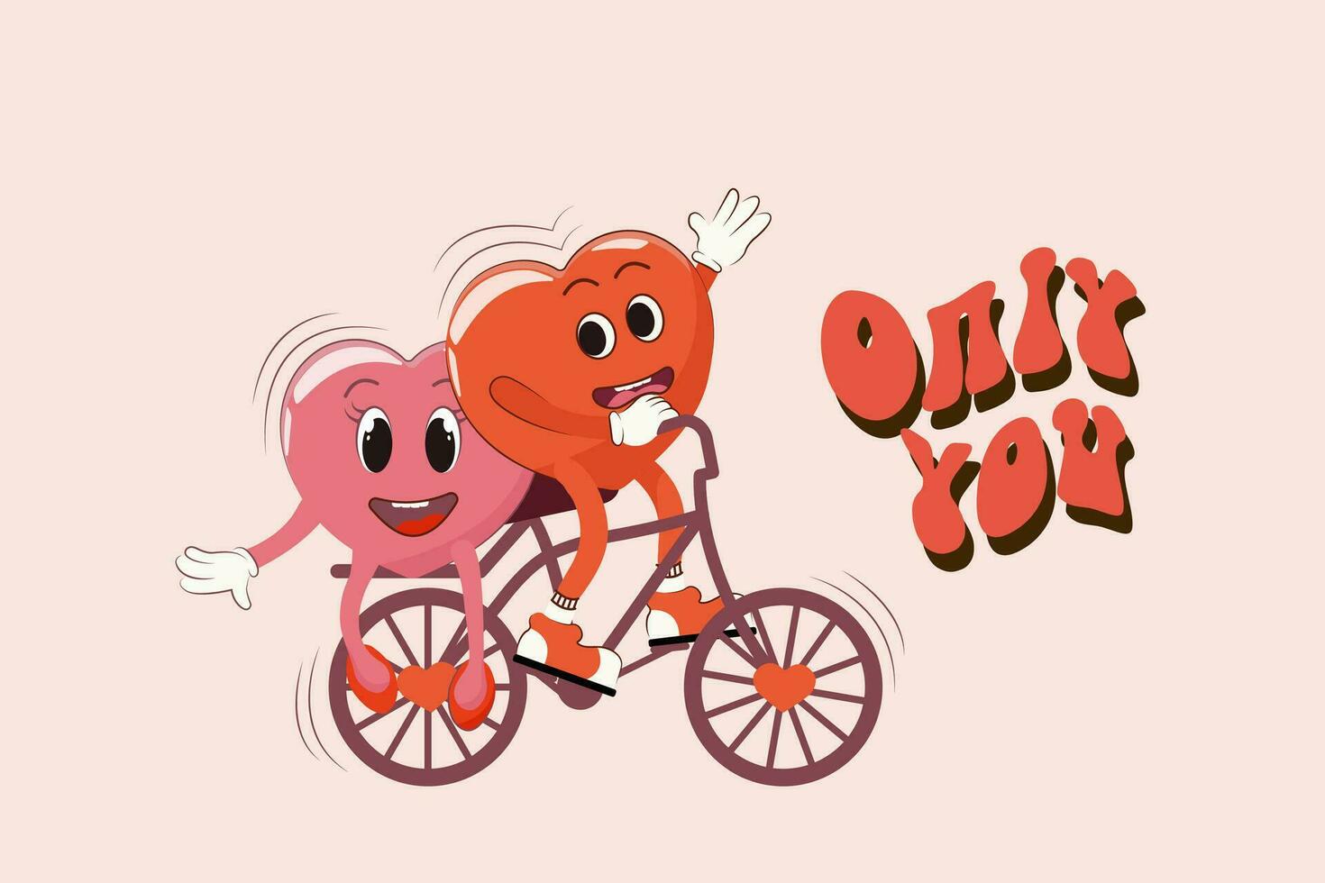 Retro Happy Valentine's Day. Bicycle ride.Happy characters in love. Retro characters. vector