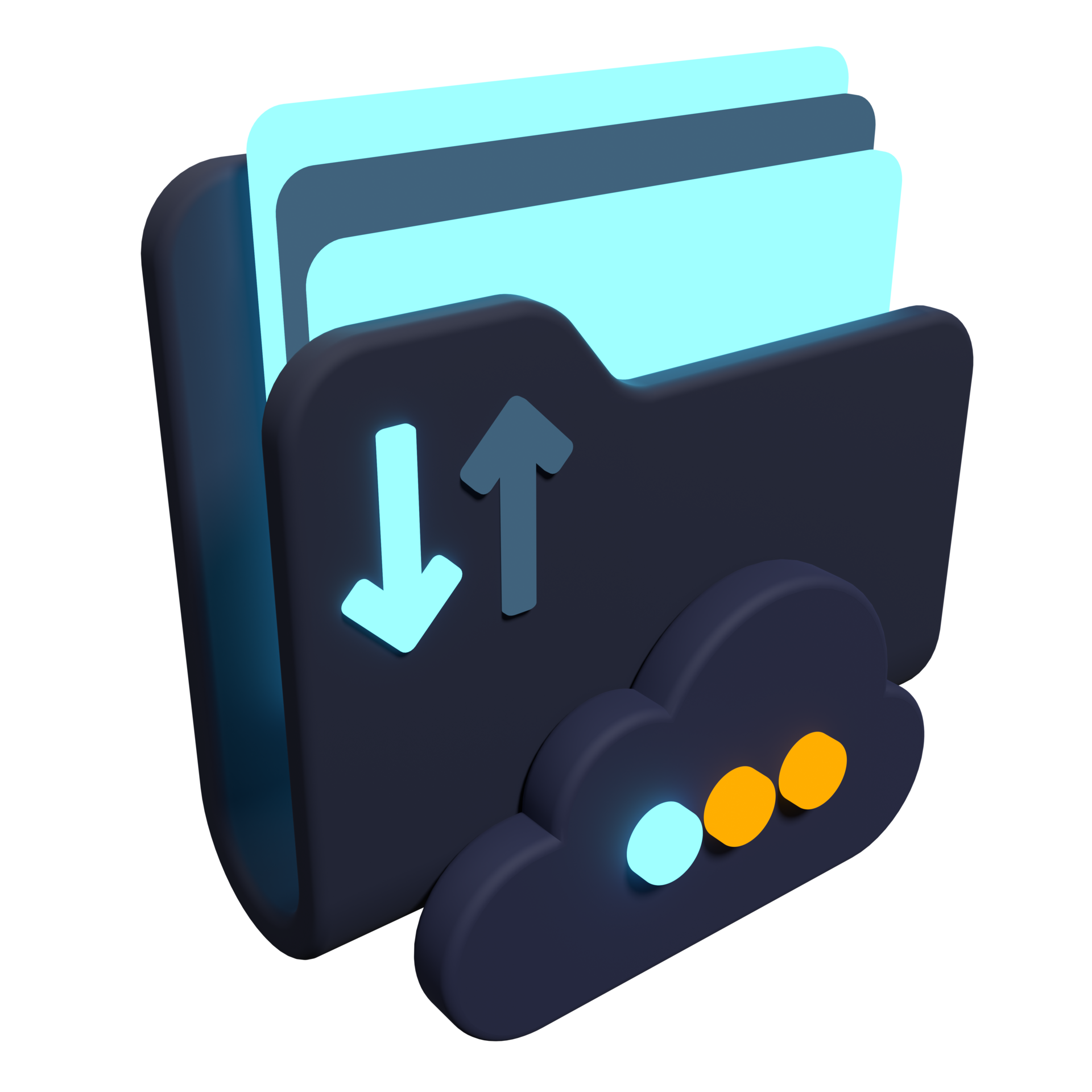 3D rendering illustration of folder icon with paper document. Simple