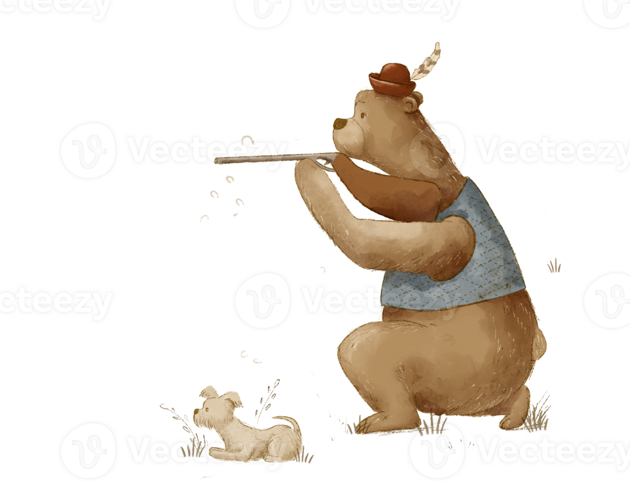 The bear hunts a duck, a cartoon bear in the forest png