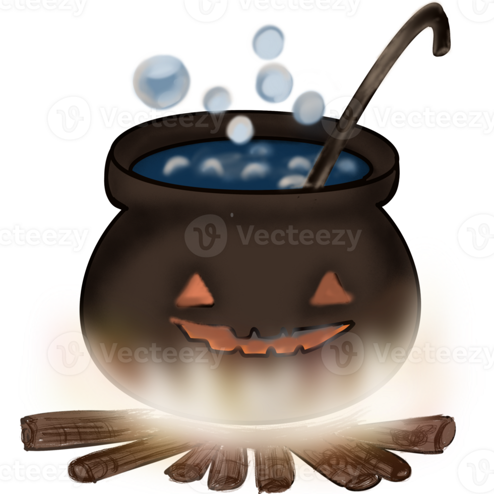 Witch cauldron with poison boils for Halloween png