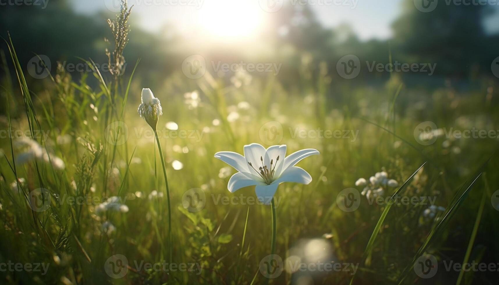 Freshness of summer meadow, daisy blossom in green grass generated by AI photo