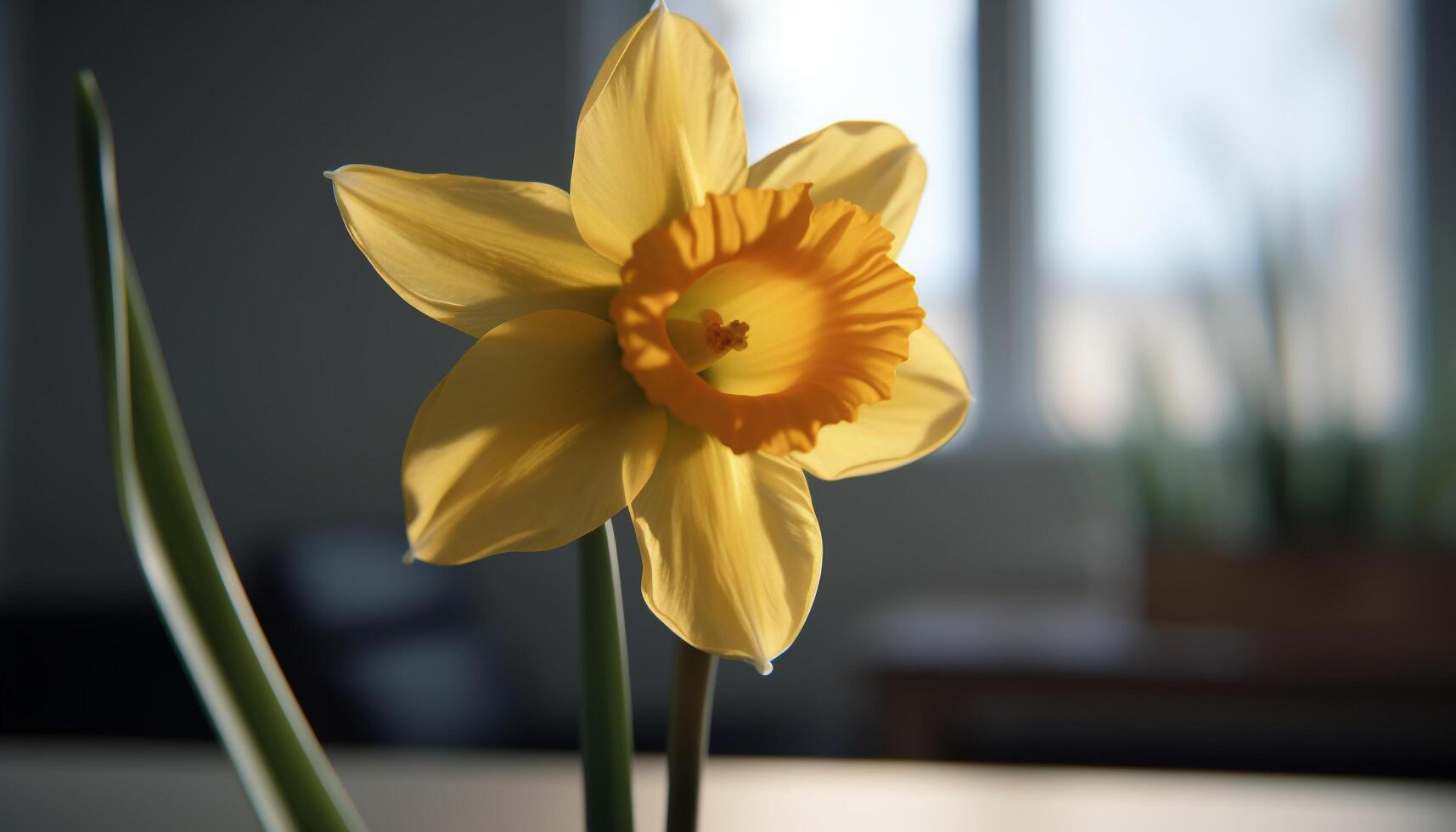 A vibrant bouquet of daffodils and tulips brightens the table generated by AI photo