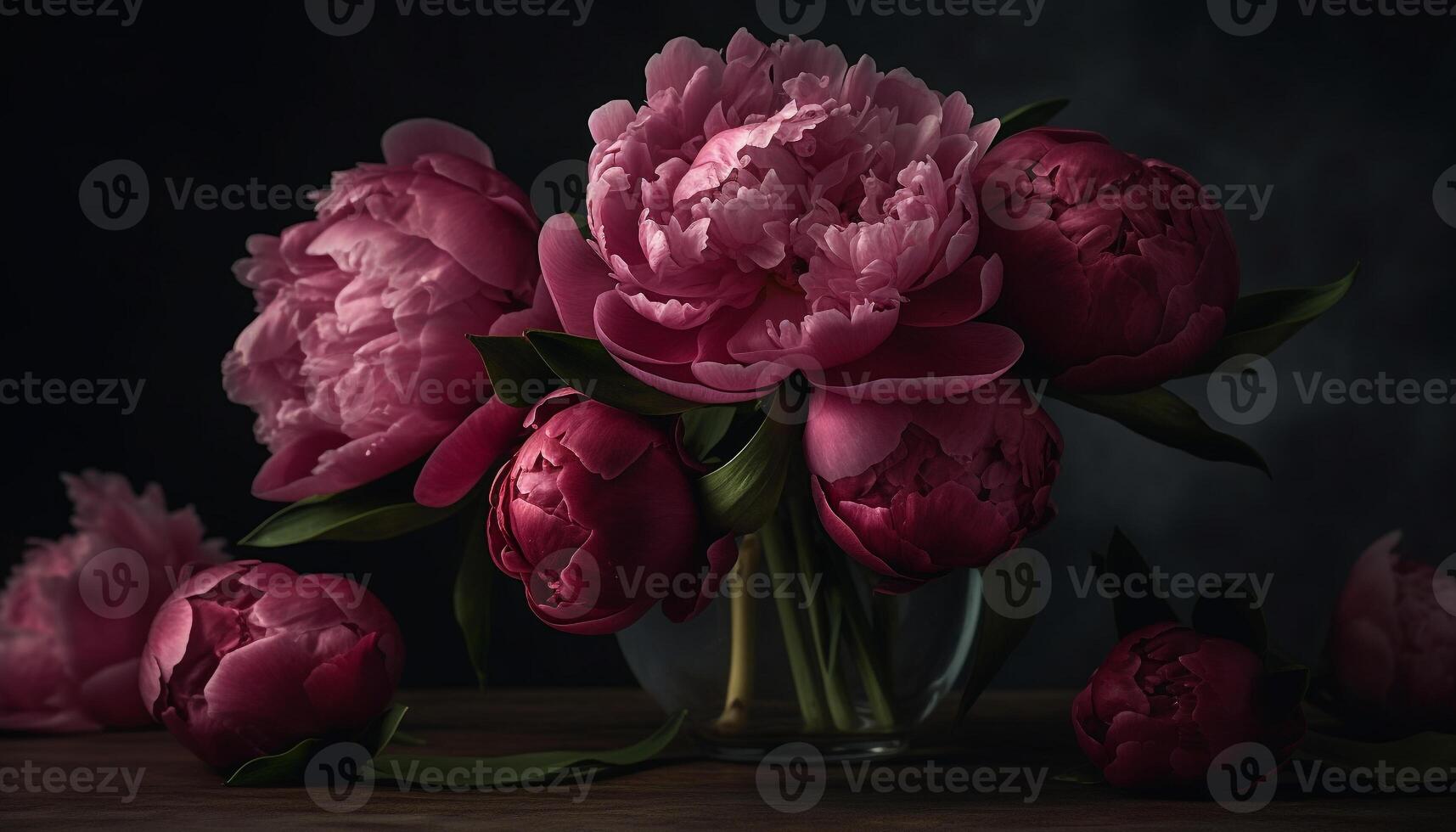 A beautiful bouquet of flowers in a rustic wooden vase generated by AI photo