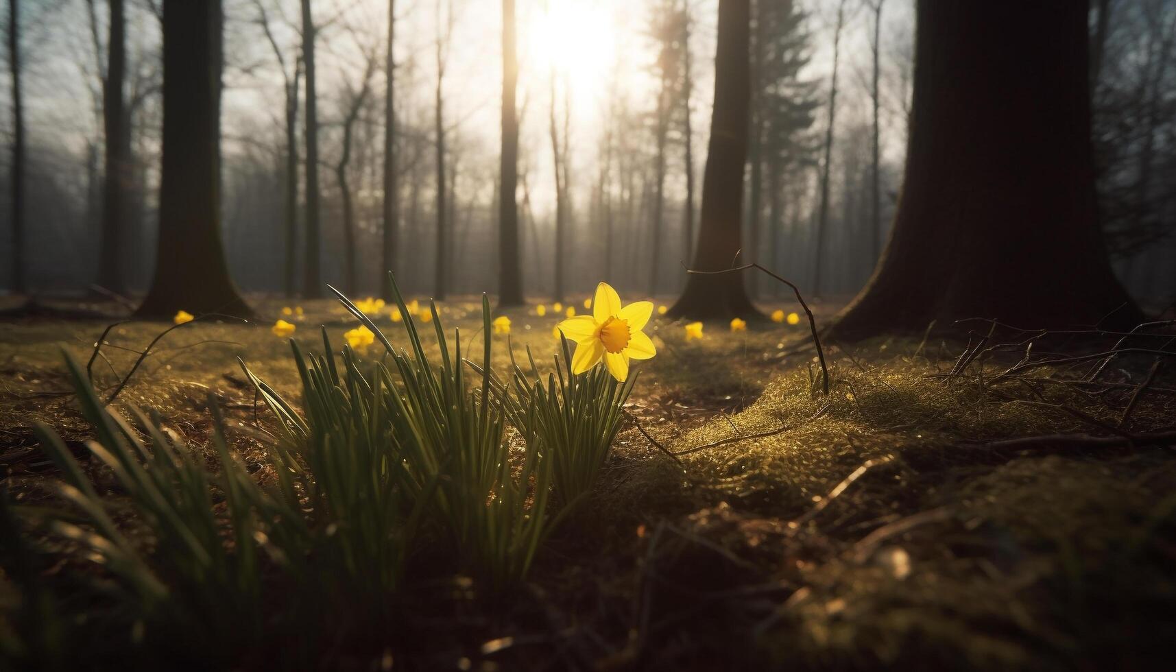 Springtime meadow yellow flowers bloom, nature beauty in full display generated by AI photo