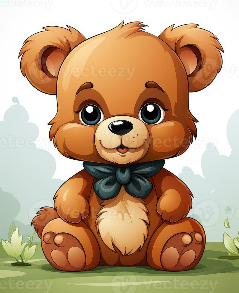 Cute teddy bear sitting on white background photo