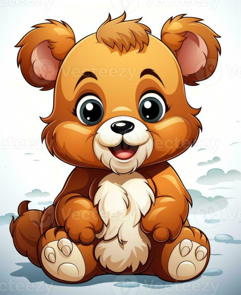 Cute teddy bear sitting on white background photo